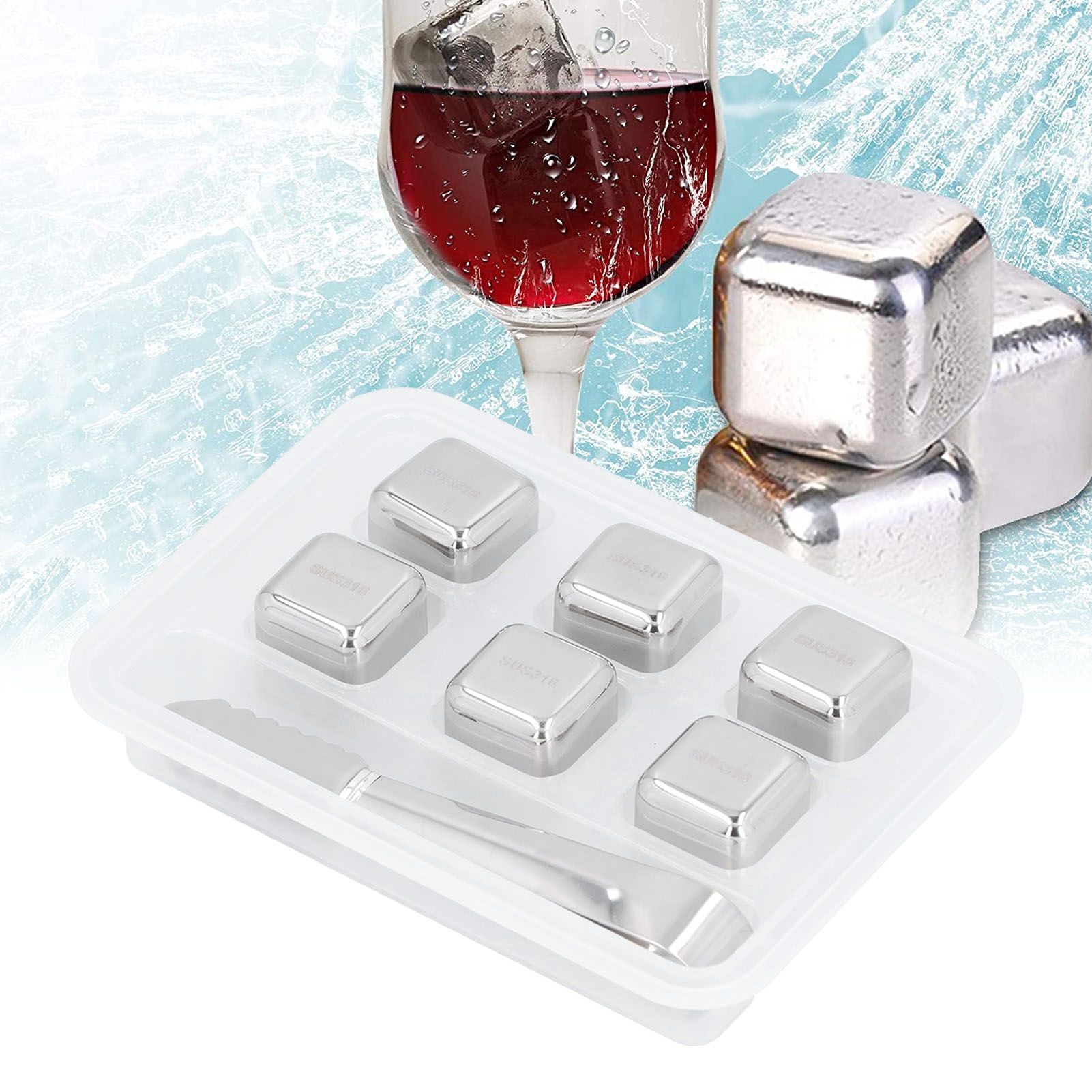 6Pcs Stainless Steel Ice Cubes Reusable Whiskey Wine Beer Beverages Ice Stone view 11