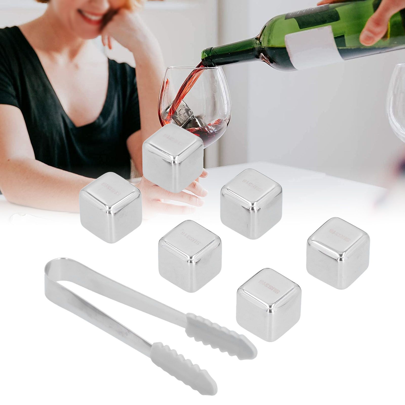6Pcs Stainless Steel Ice Cubes Reusable Whiskey Wine Beer Beverages Ice Stone view 12