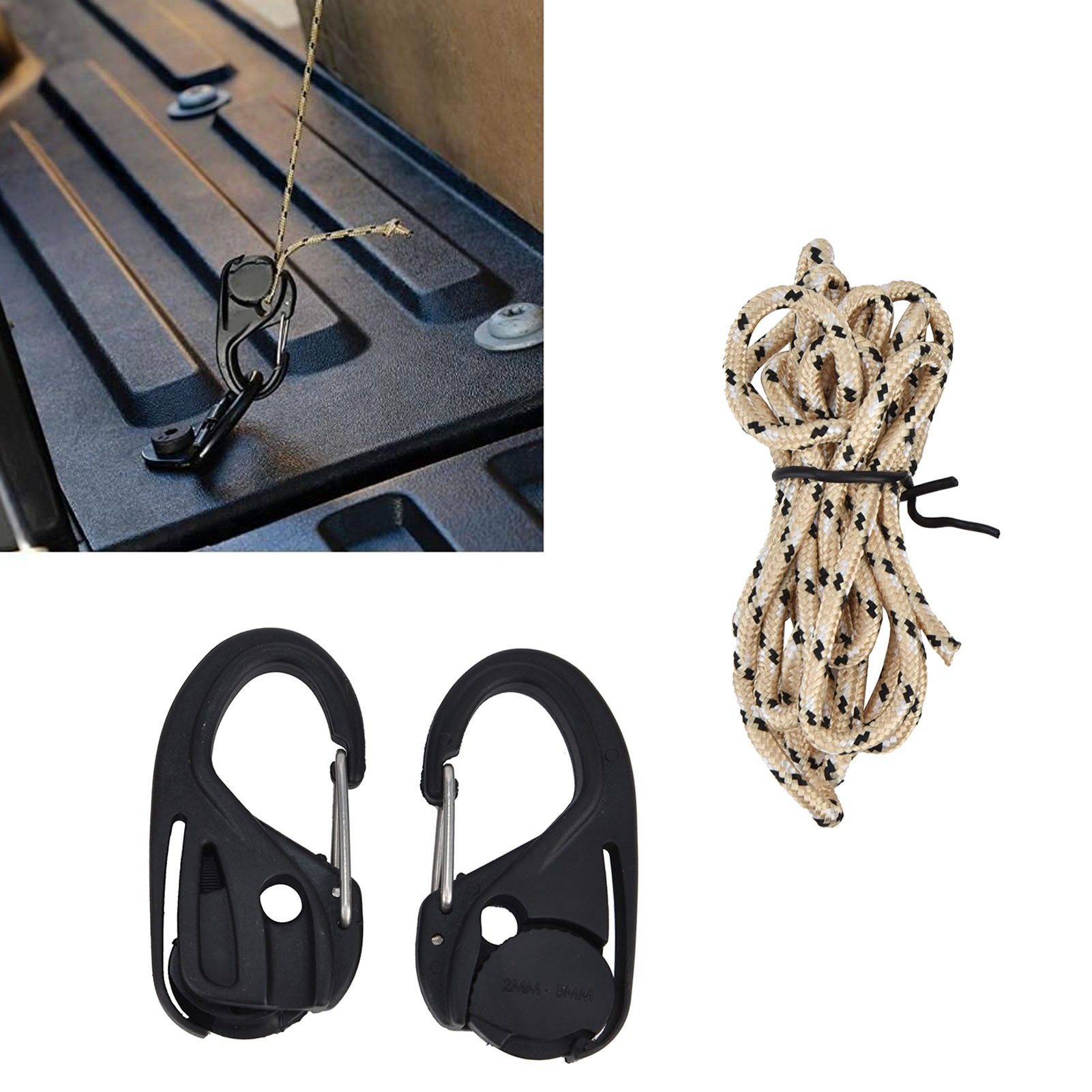 2Pcs Heavy Duty Rope Tightener Ratchet Tie Down Rope Carabiner Hook Tent view 11