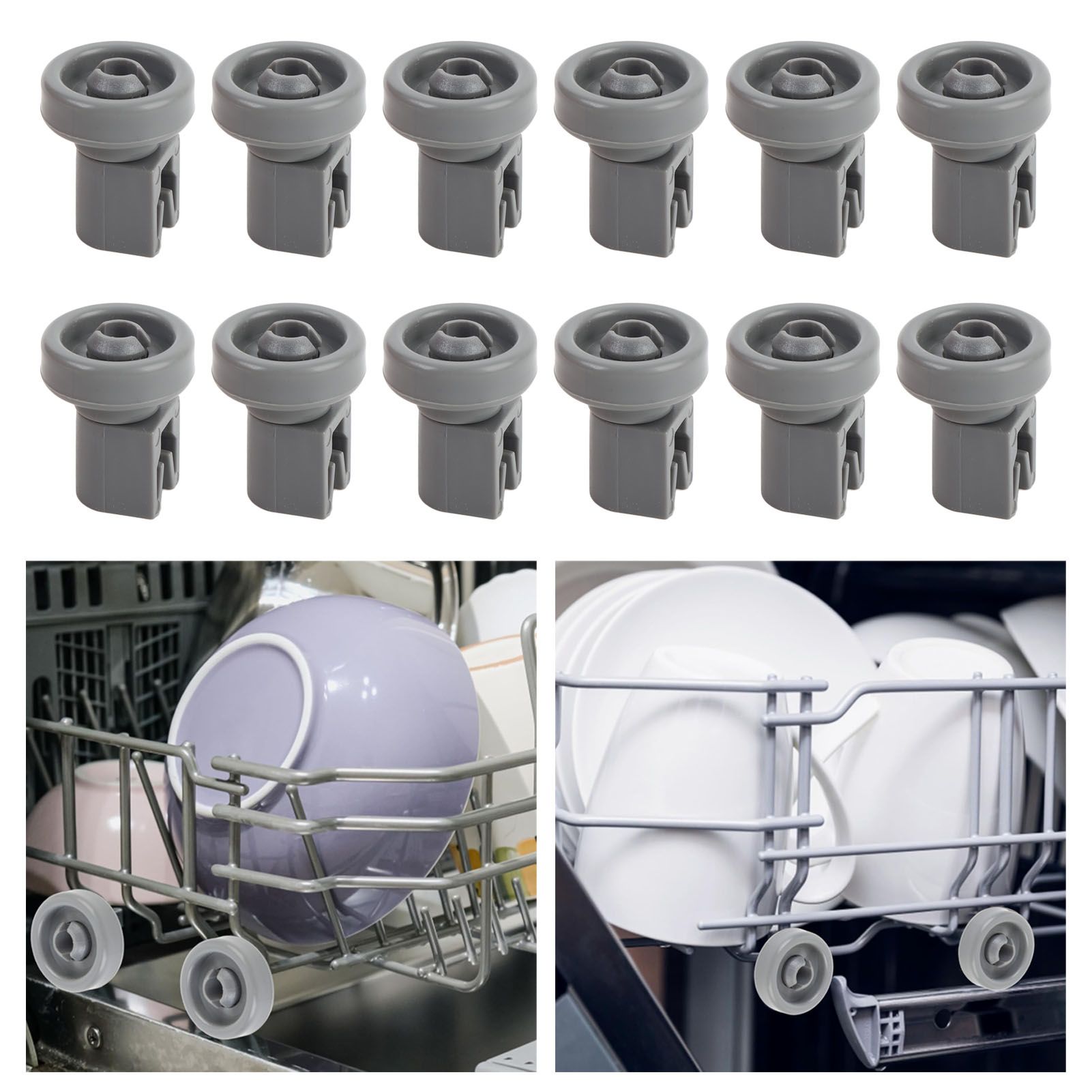 12PCS Dishwasher Wheels Lower Dishrack Roller Kit High Strength Sturdy PP view 12