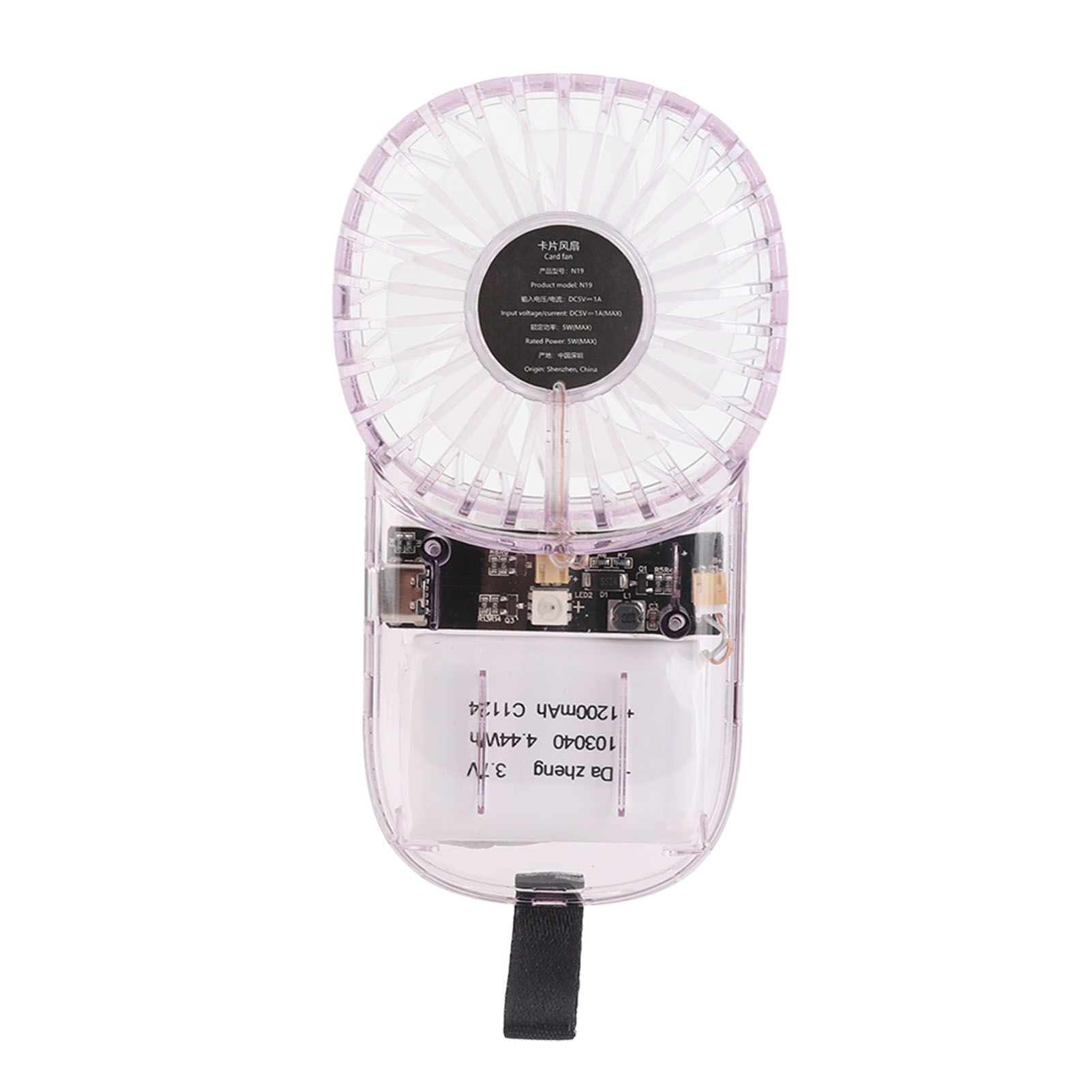 Portable Fan Transparent Foldable 1200mAh Battery USB Rechargeable Neck view 4