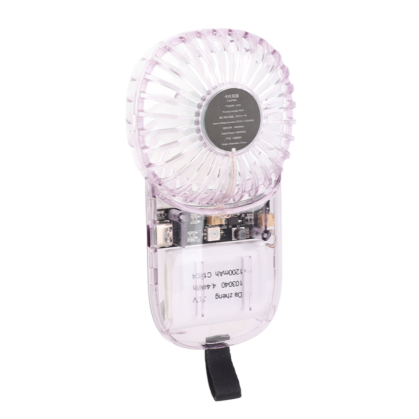 Portable Fan Transparent Foldable 1200mAh Battery USB Rechargeable Neck view 12