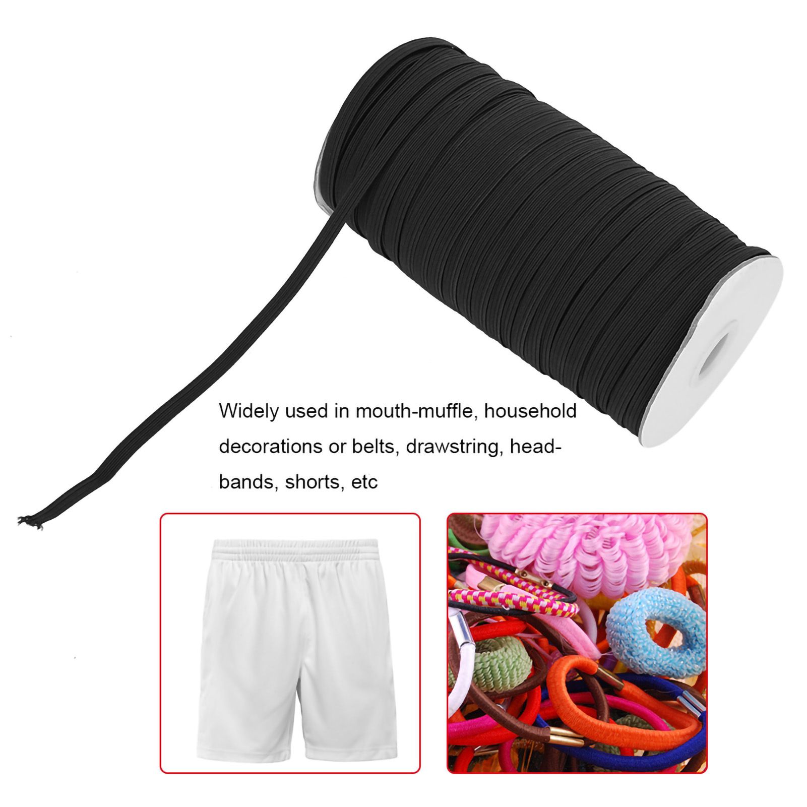 0.6cm 90m/Roll Flat Elastic Cords Stretchy Threads Cable Strings for DIY Cloth view 7