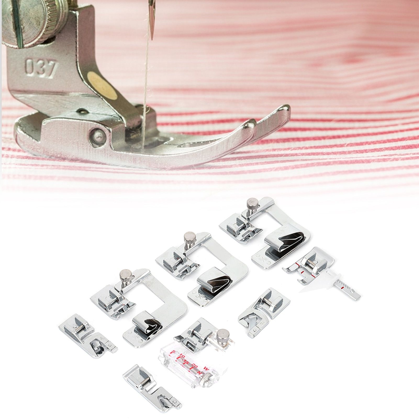 8Pcs Sewing Machine Presser Set Flat Hemming Press Foot Kit Sewing Machine view 11