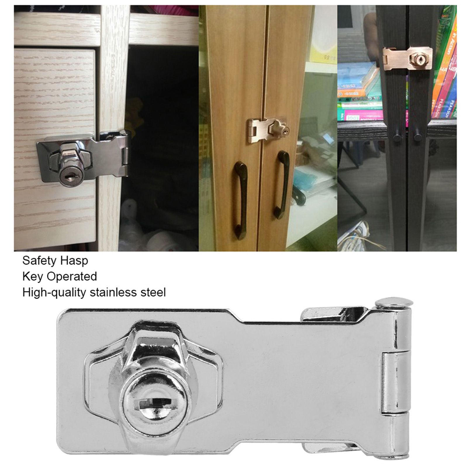 Large Keyed Hasp Lock Locking Hasp for Small Doors Drawer Cabinet Household Tool view 7
