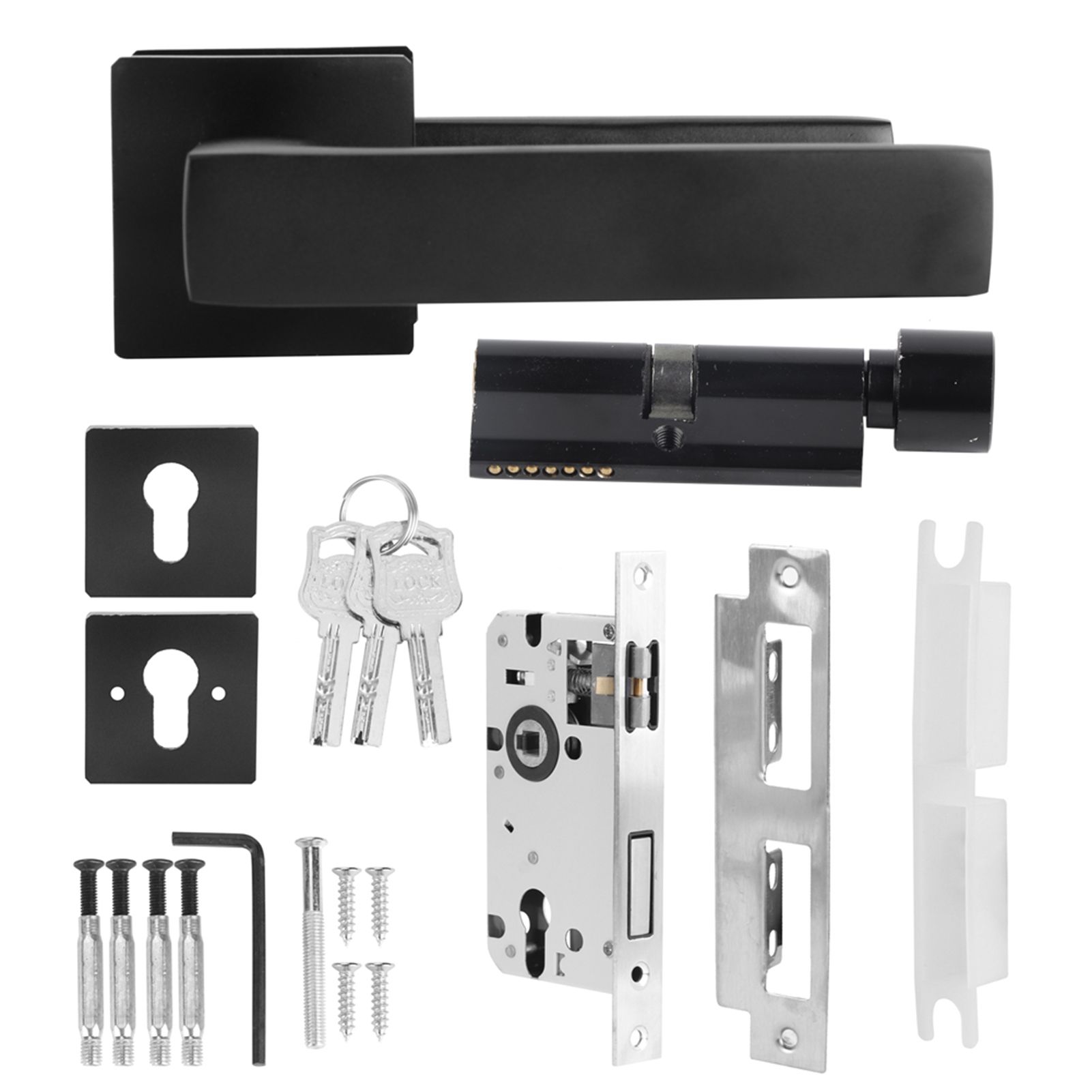 Adjustable Simple Black Lock Cylinder Handle Set KeyedLocking Door Knob Accessory view 2
