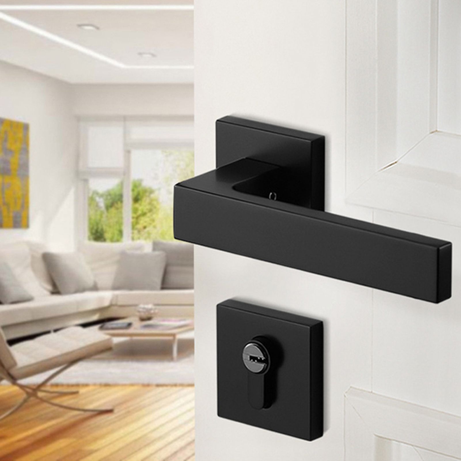 Adjustable Simple Black Lock Cylinder Handle Set KeyedLocking Door Knob Accessory view 8