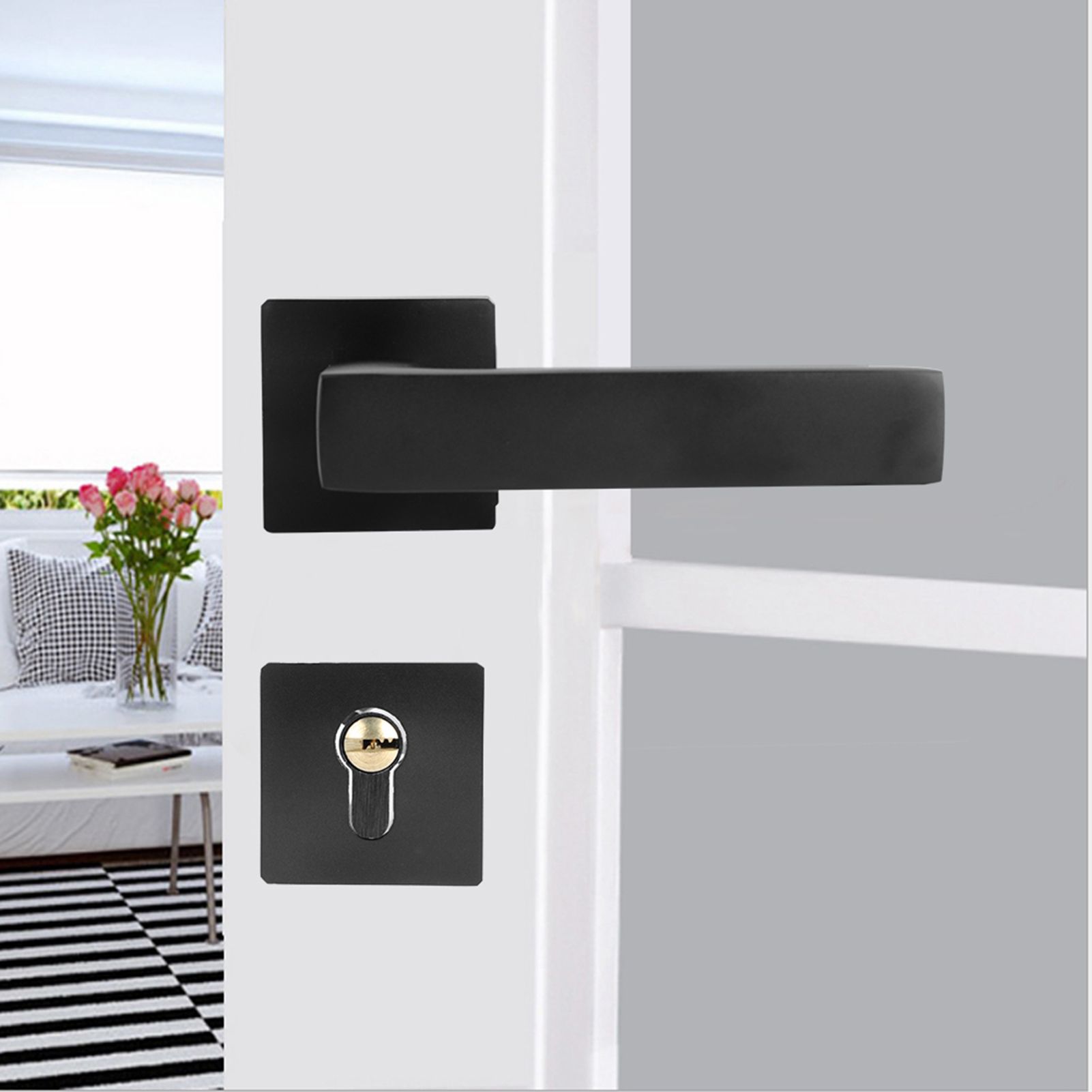 Adjustable Simple Black Lock Cylinder Handle Set KeyedLocking Door Knob Accessory view 9