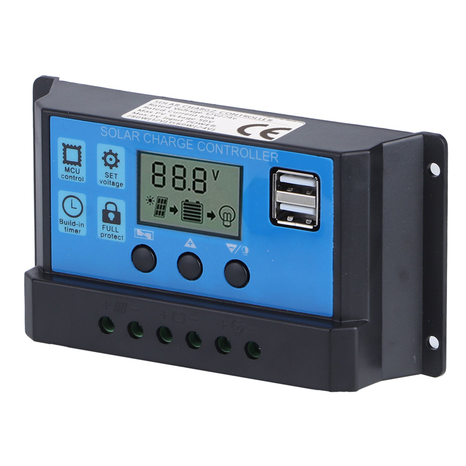 60A Solar Charge Controller with Dual USB Port 5V Auto PWM LCD Display Solar view 3