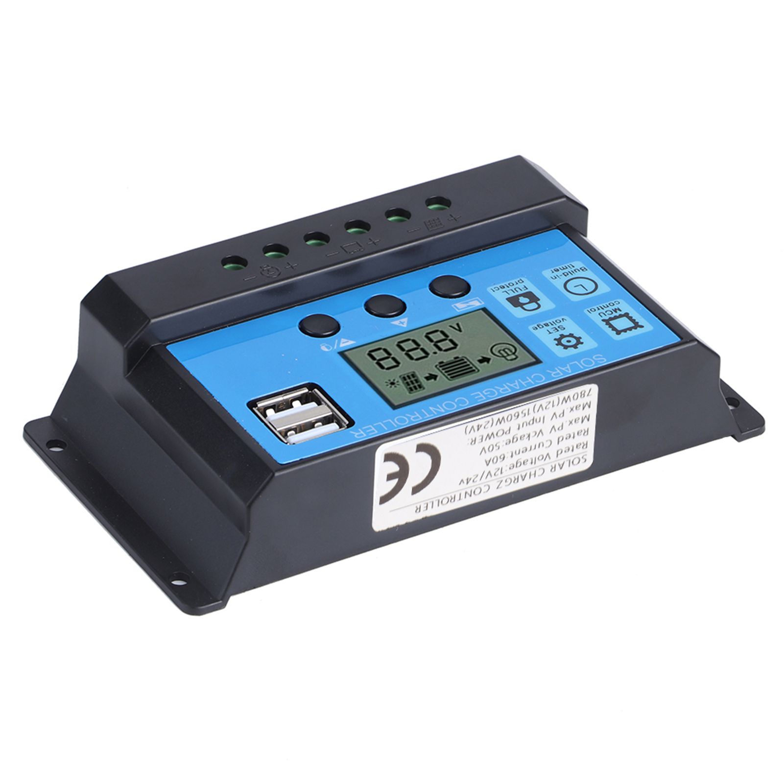 60A Solar Charge Controller with Dual USB Port 5V Auto PWM LCD Display Solar view 5