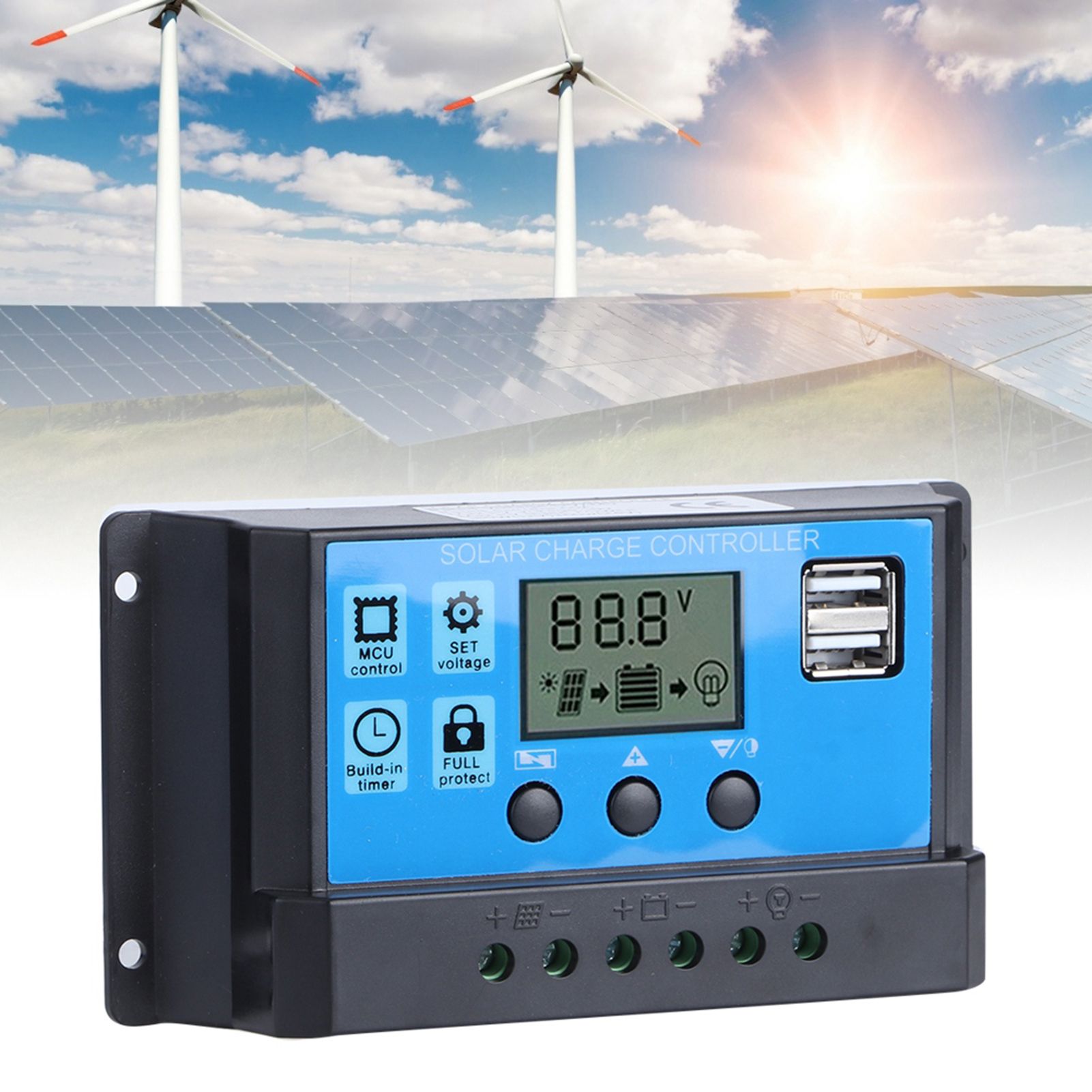 60A Solar Charge Controller with Dual USB Port 5V Auto PWM LCD Display Solar view 9