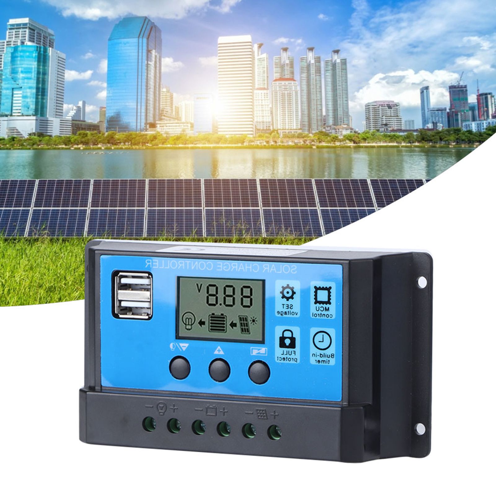 60A Solar Charge Controller with Dual USB Port 5V Auto PWM LCD Display Solar view 10