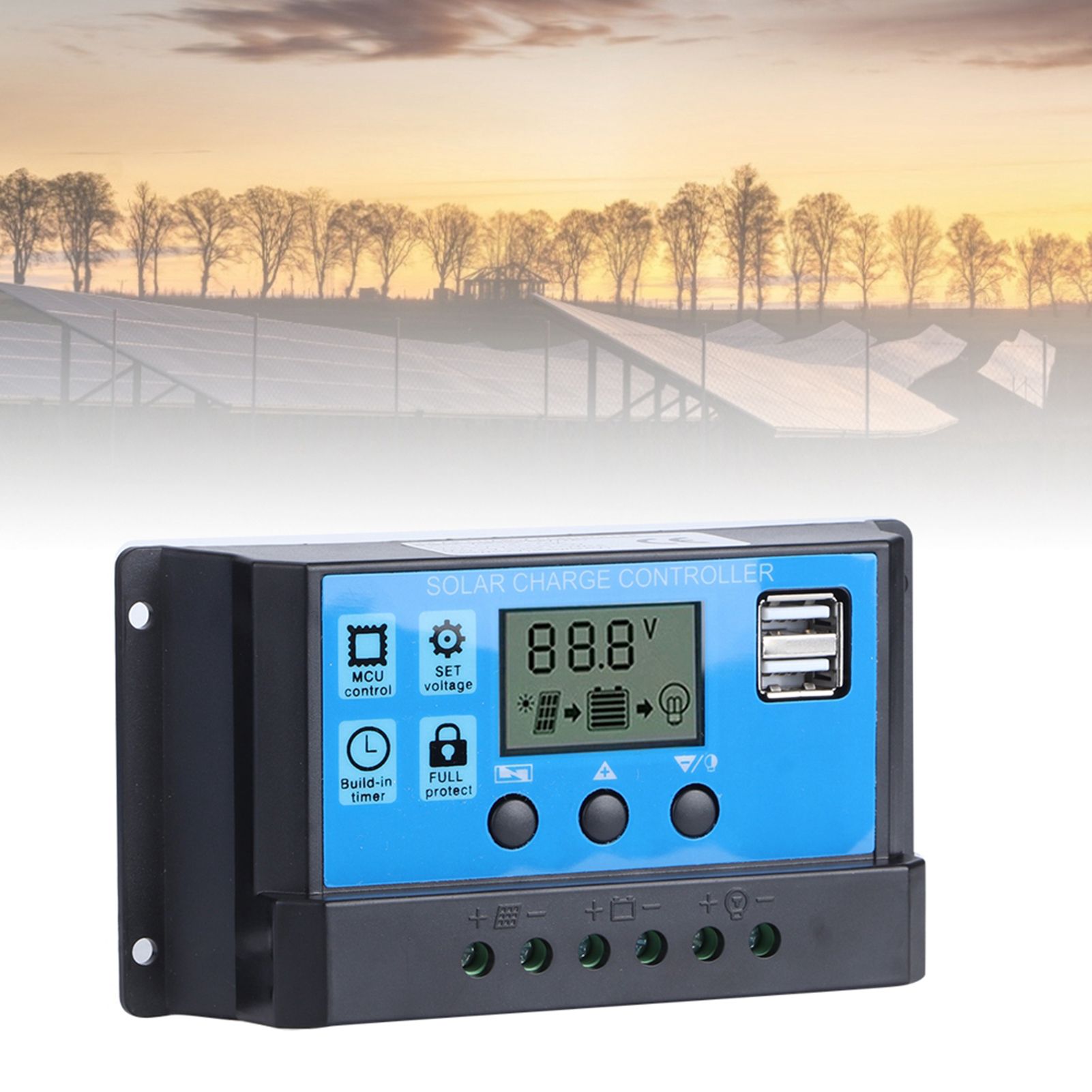 60A Solar Charge Controller with Dual USB Port 5V Auto PWM LCD Display Solar view 11