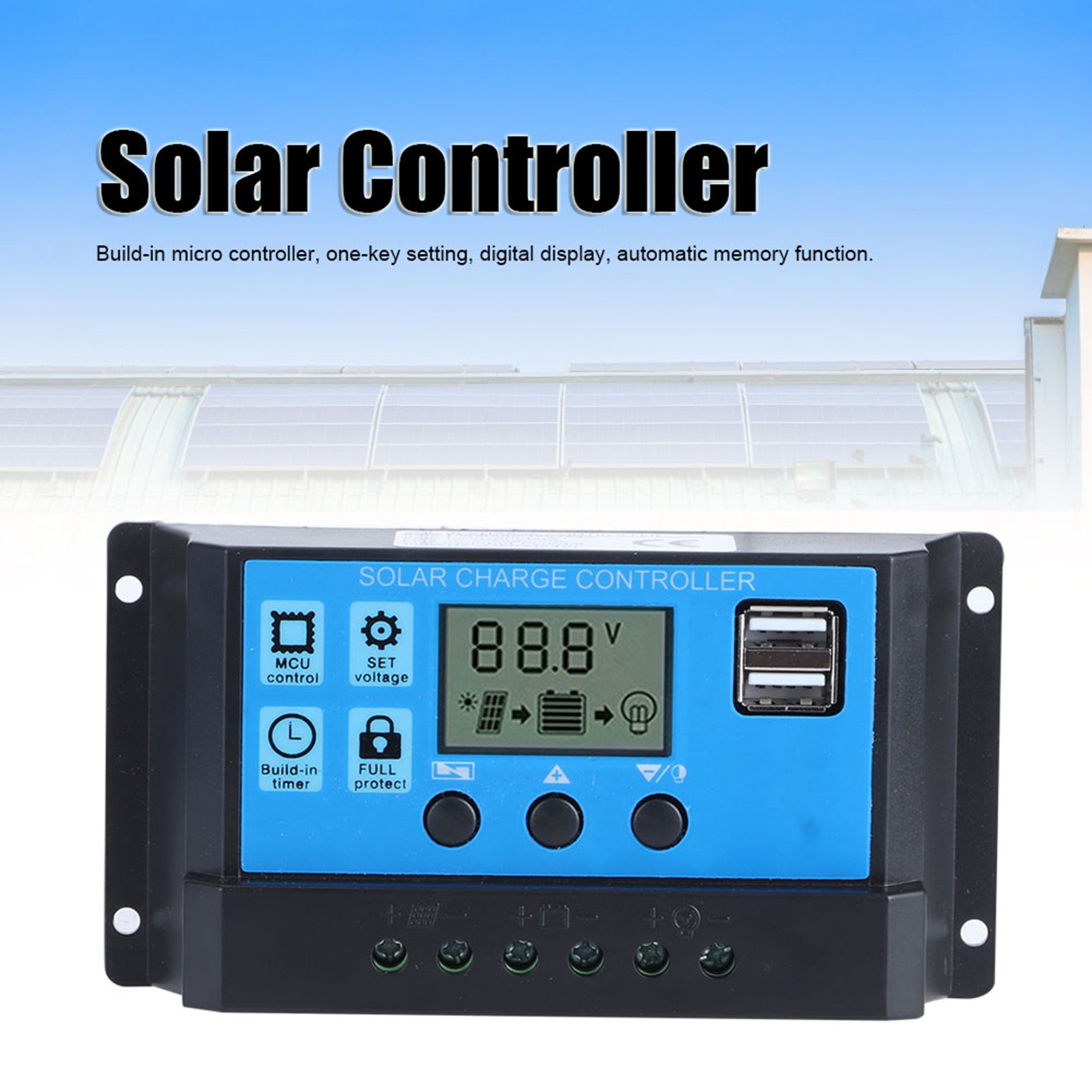 60A Solar Charge Controller with Dual USB Port 5V Auto PWM LCD Display Solar view 12
