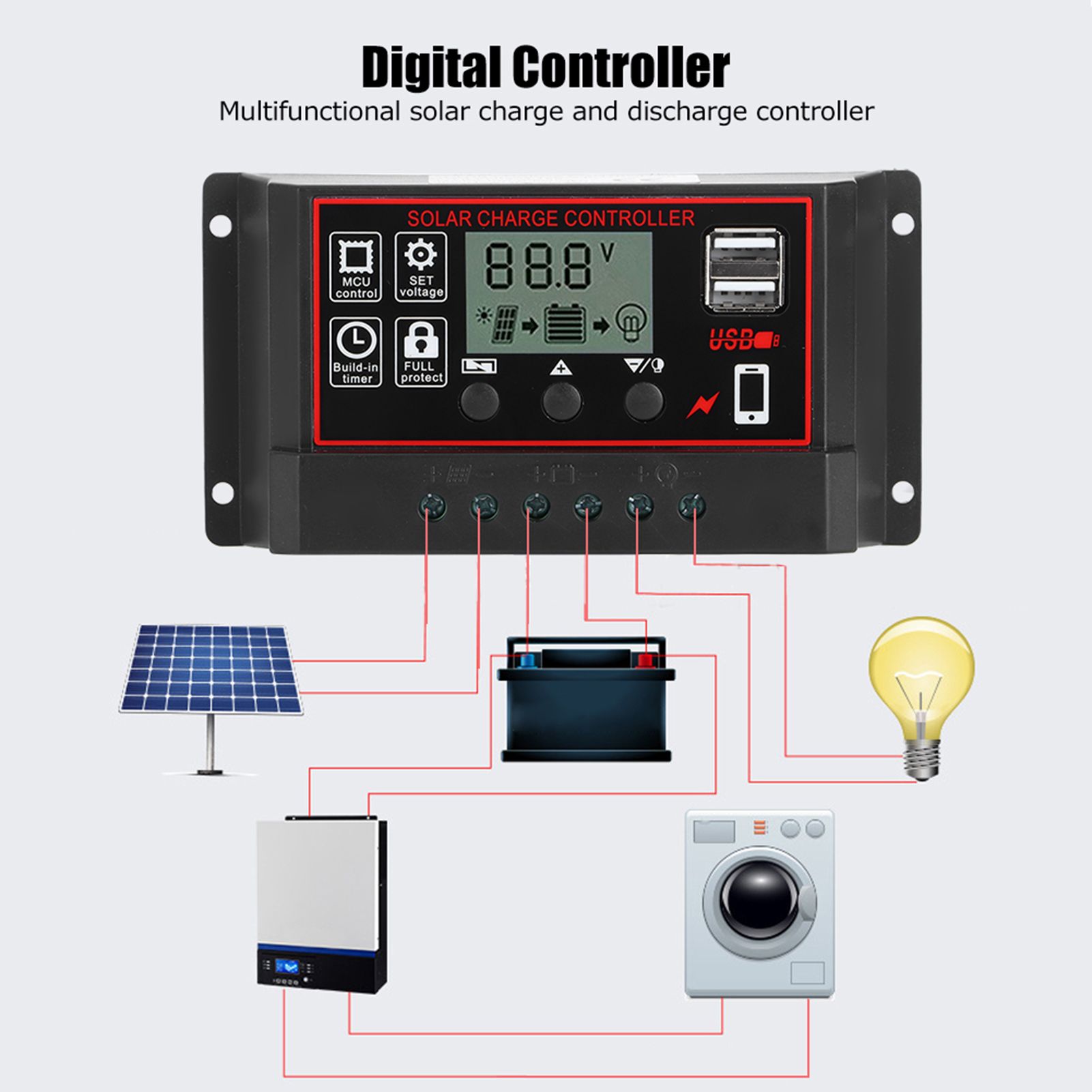 30A Solar Charge Controller Digital Display Photovoltaic Instrument view 11