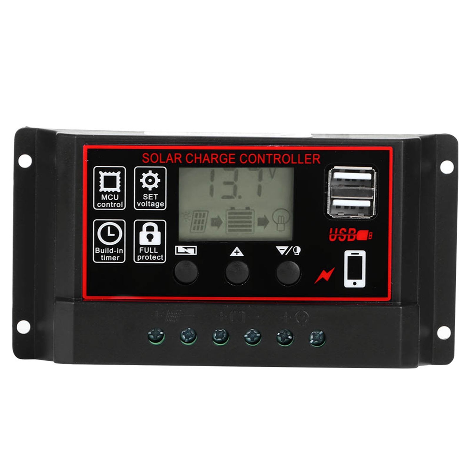 12V 24V Solar Photovoltaic Meter Intelligent Digital Display Controller USB 5V 60A view 2