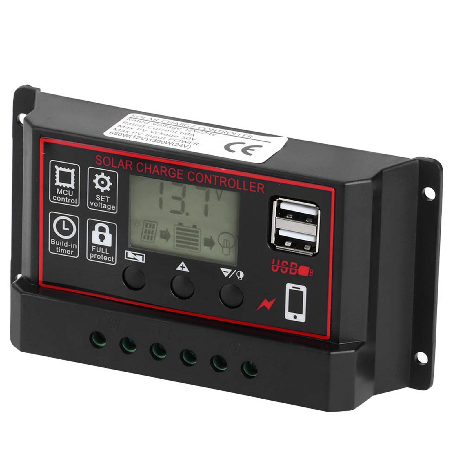 12V 24V Solar Photovoltaic Meter Intelligent Digital Display Controller USB 5V 60A view 3