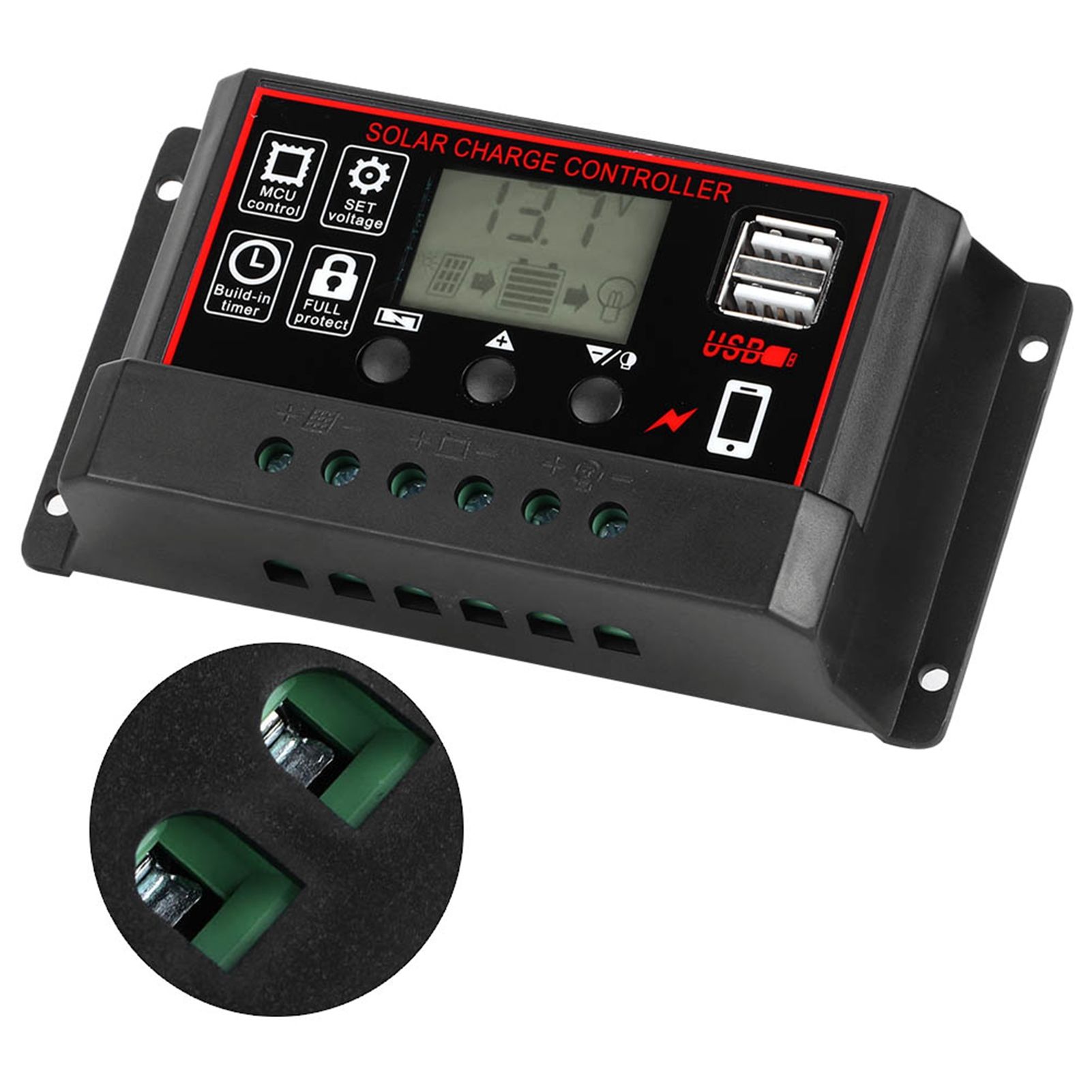 12V 24V Solar Photovoltaic Meter Intelligent Digital Display Controller USB 5V 60A view 7