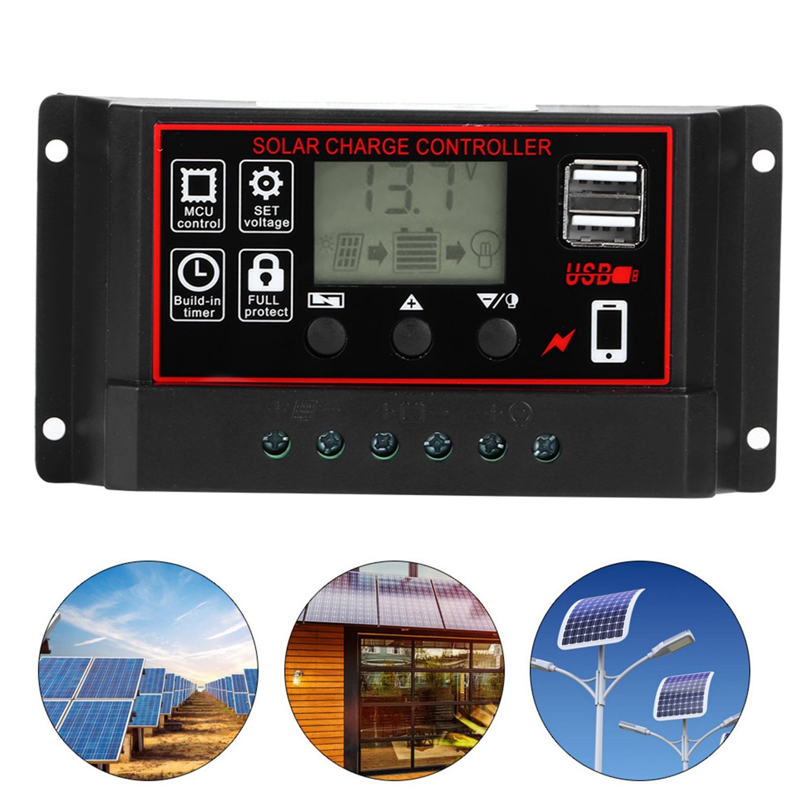 12V 24V Solar Photovoltaic Meter Intelligent Digital Display Controller USB 5V 60A view 8