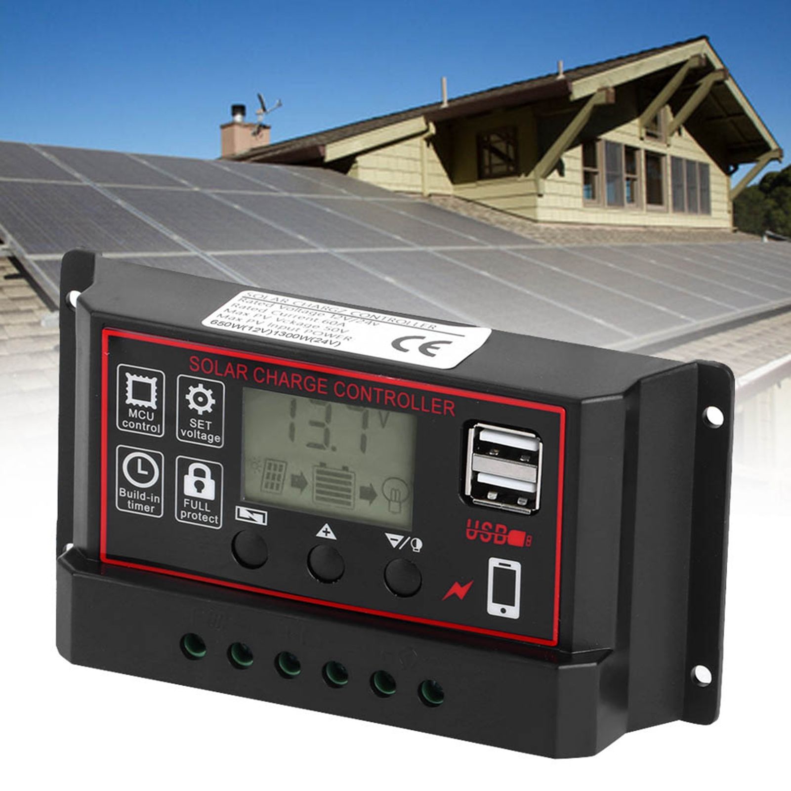 12V 24V Solar Photovoltaic Meter Intelligent Digital Display Controller USB 5V 60A view 9