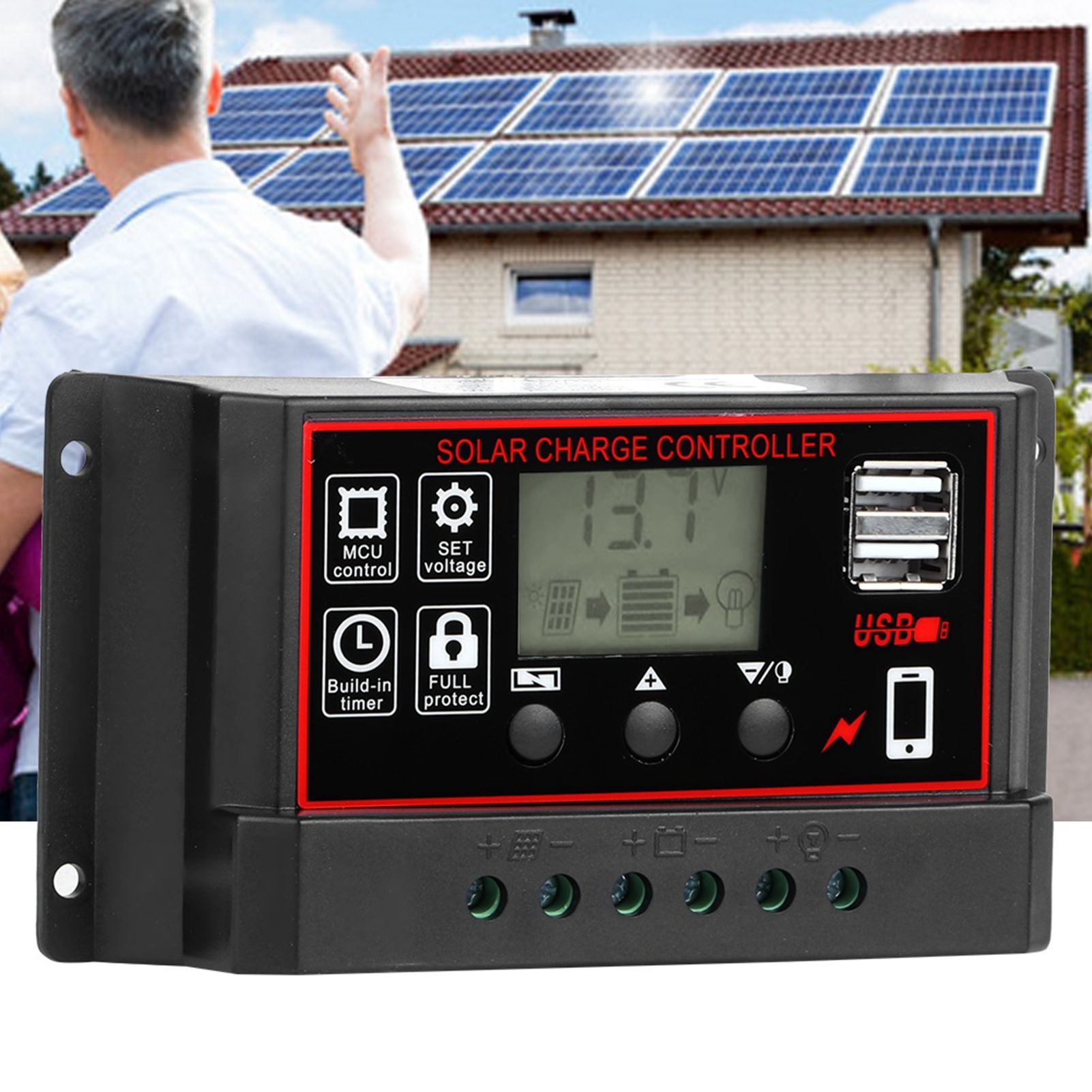 12V 24V Solar Photovoltaic Meter Intelligent Digital Display Controller USB 5V 60A view 10