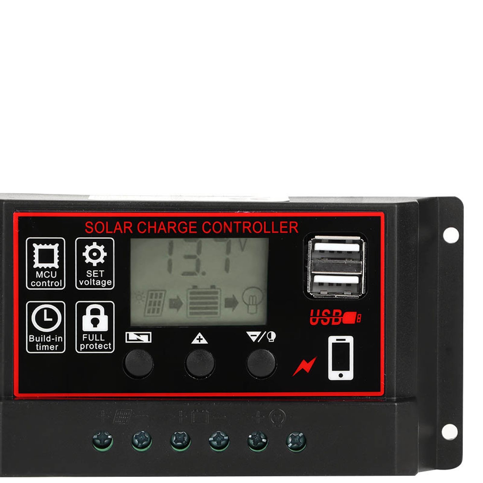12V 24V Solar Photovoltaic Meter Intelligent Digital Display Controller USB 5V 60A view 12