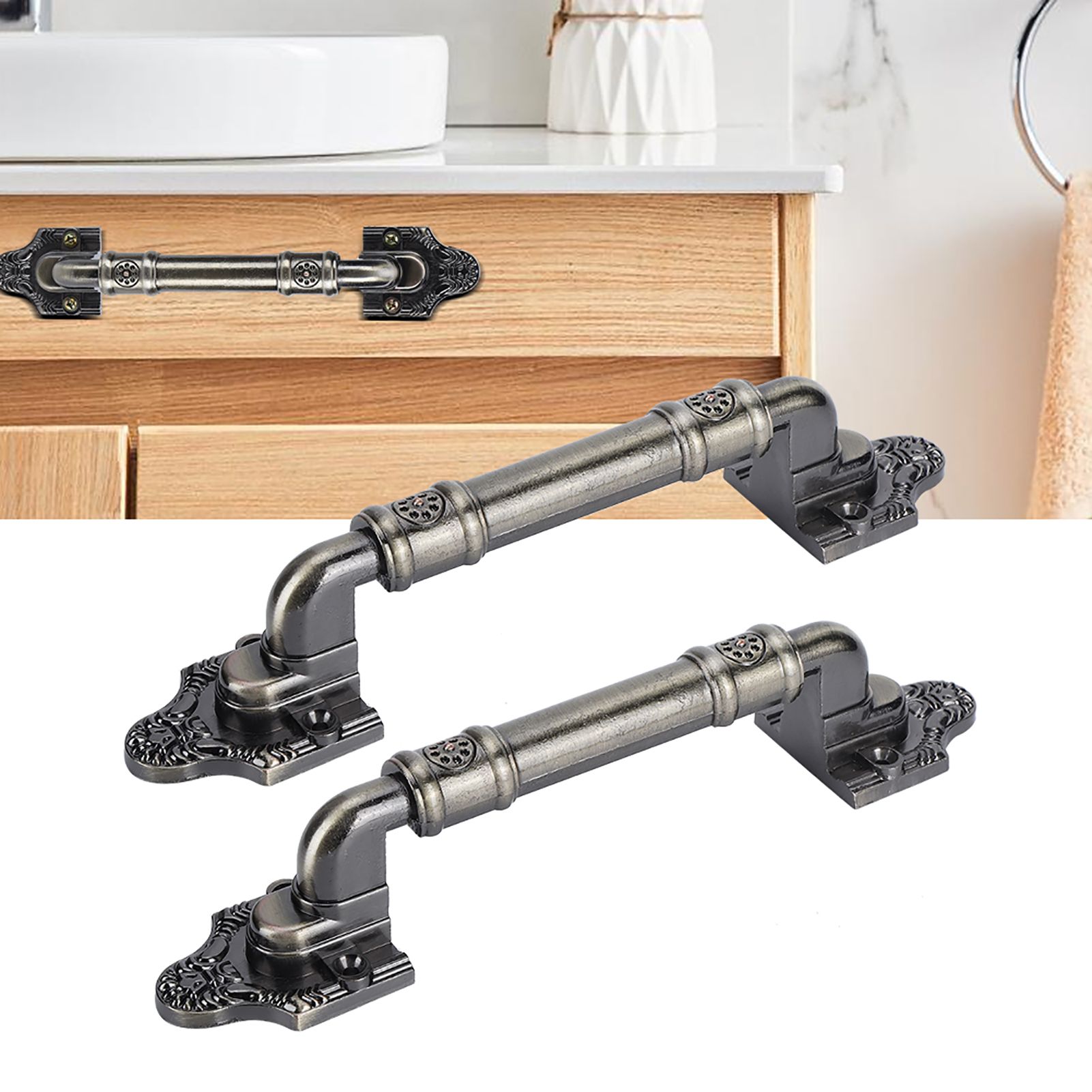 2Pcs Vintage Door Handles Wardrobe Drawer Cabinet Pull European Style Bronze Color view 10