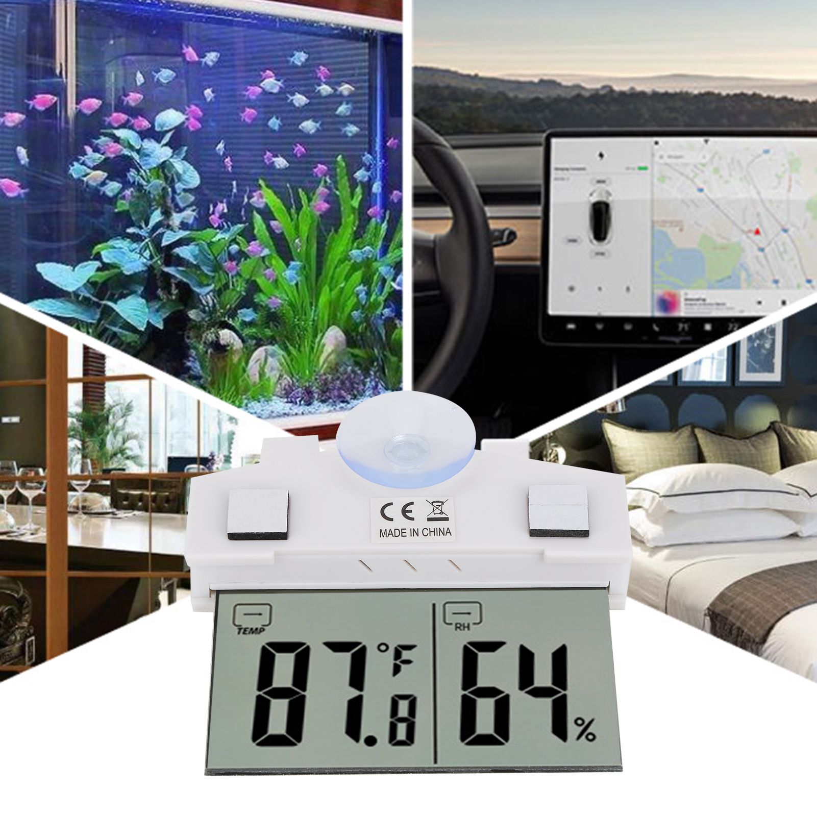 Thermometer Electronic Hygrometer Sucked Type LED LCD Display Monitor for Car view 9