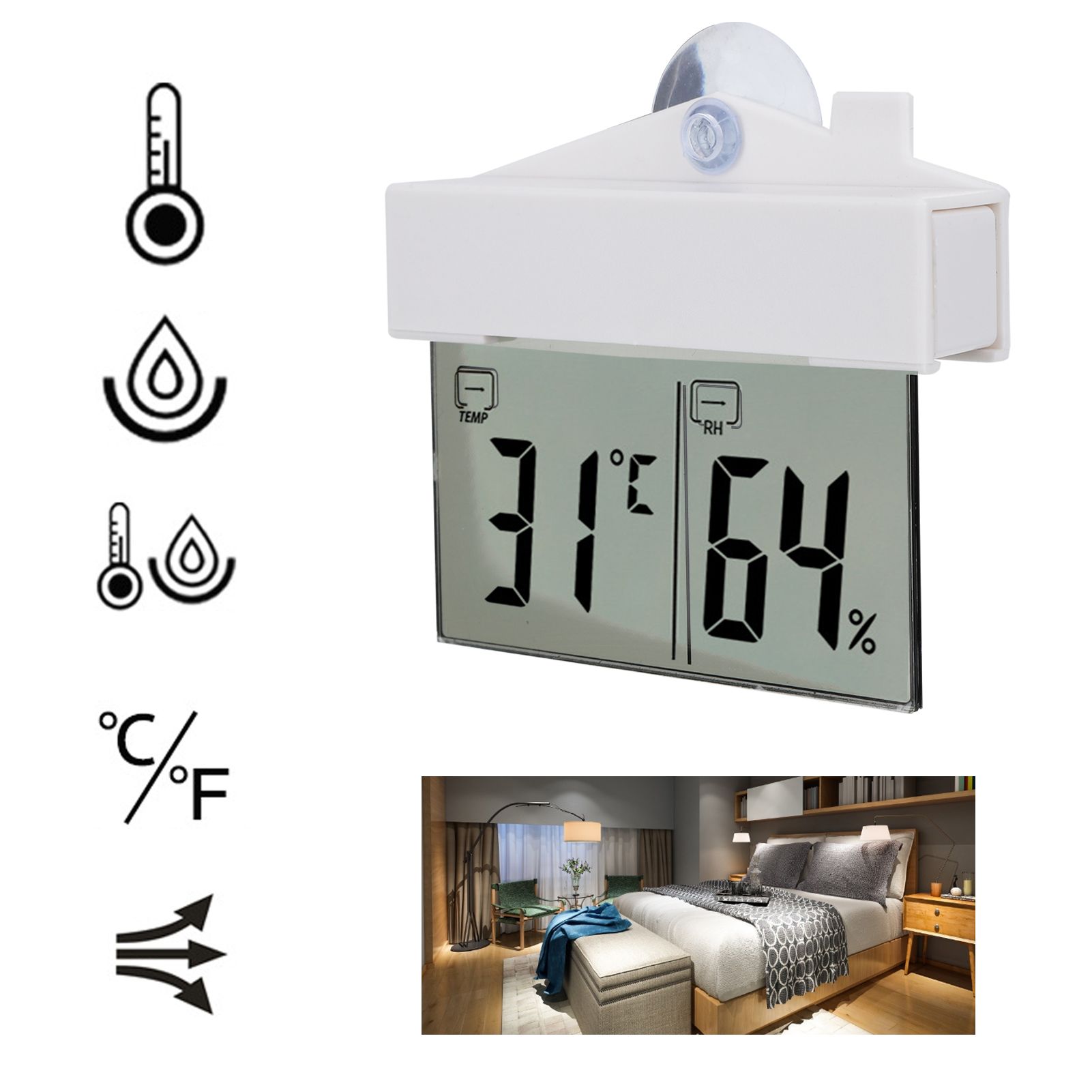 Thermometer Electronic Hygrometer Sucked Type LED LCD Display Monitor for Car view 10