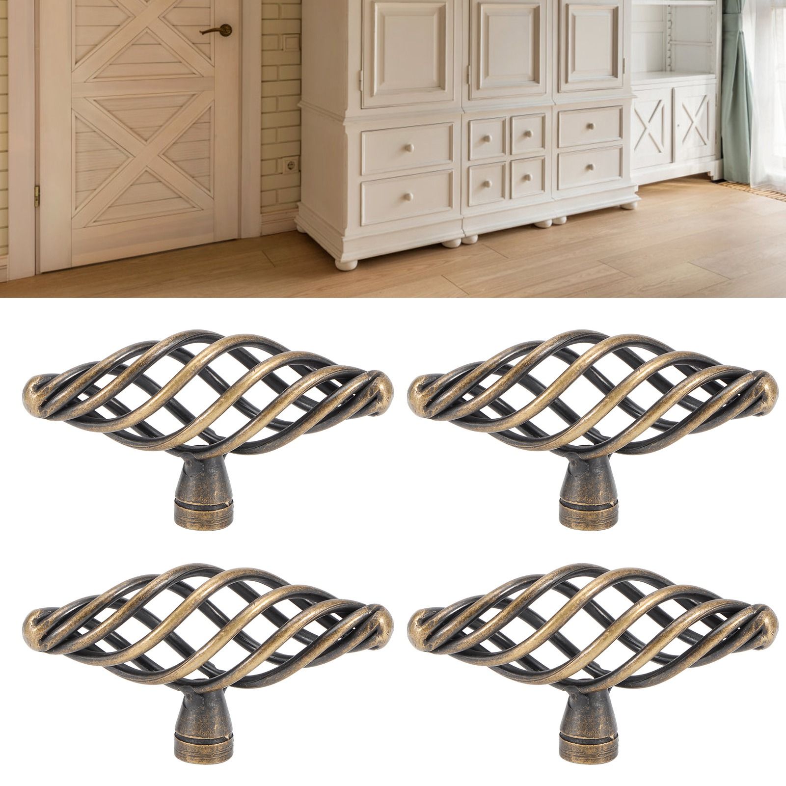 4Pcs Door Handle Antique Zinc Alloy Pull Knobs Closet Wardrobe Drawer Cabinet view 10