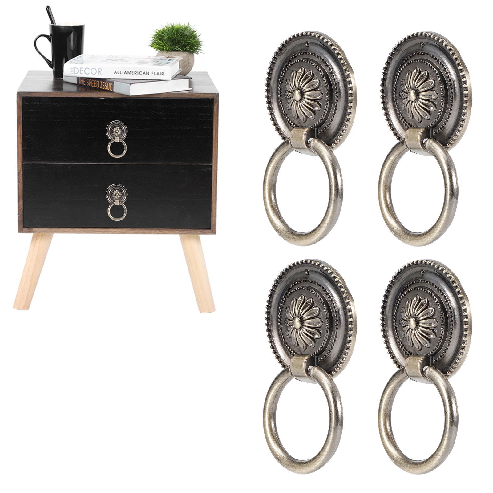 4Pcs Door Ring Knocker Antique Zinc Alloy Drawer Closet Cabinet Handles view 9