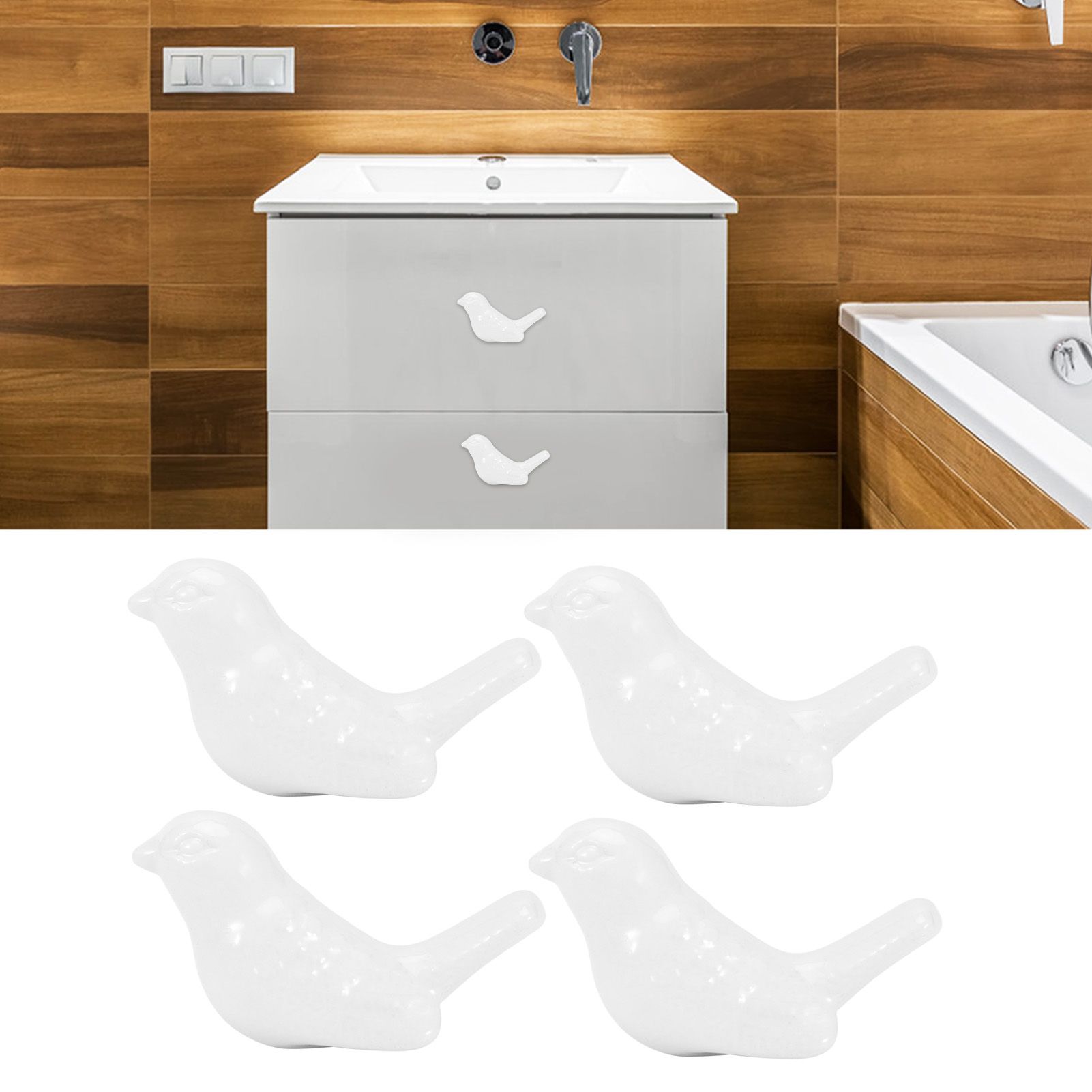 4 Set Bird Shape Ceramic Knobs DIY Door Drawer Cupboard Pull Handle Furniture view 9