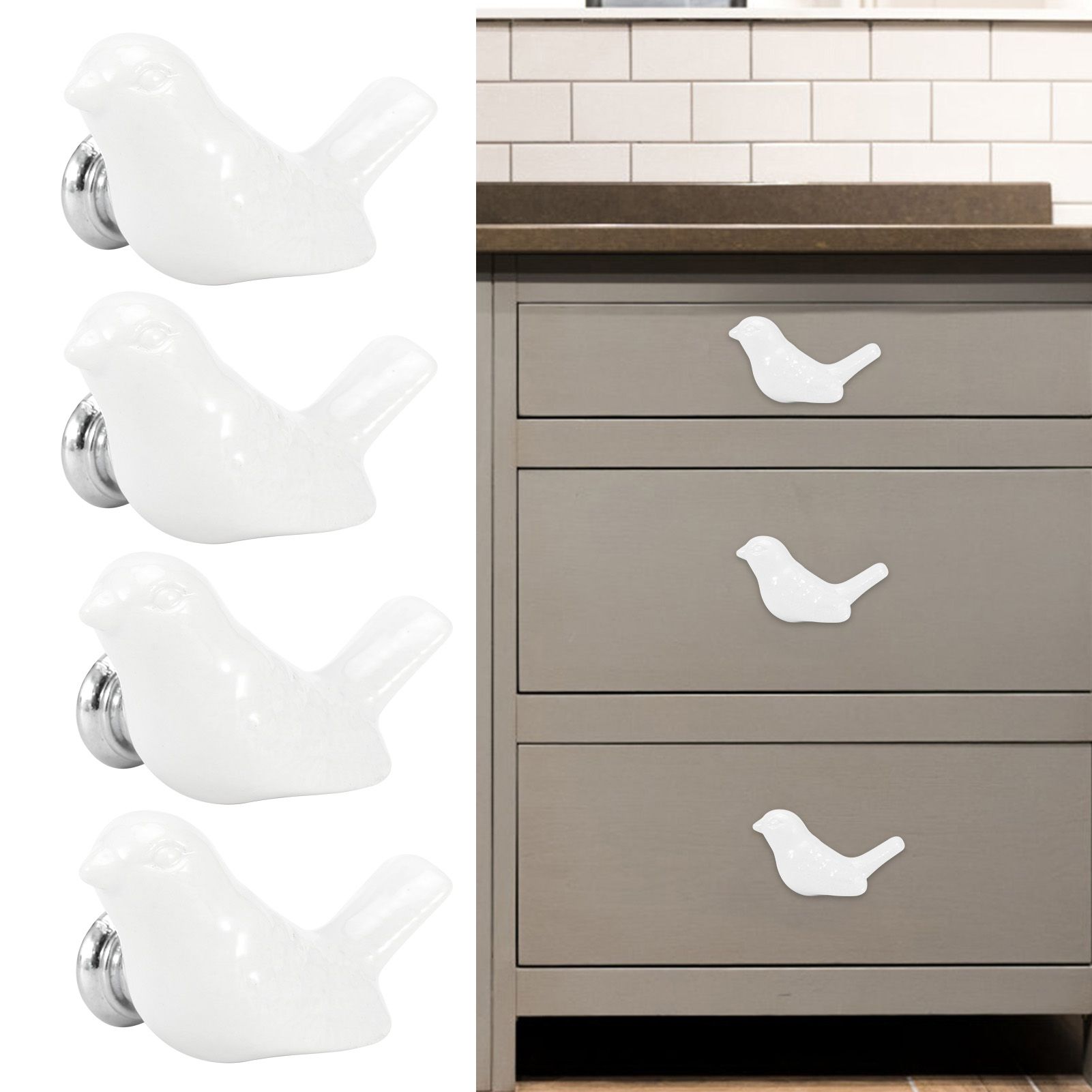 4 Set Bird Shape Ceramic Knobs DIY Door Drawer Cupboard Pull Handle Furniture view 10