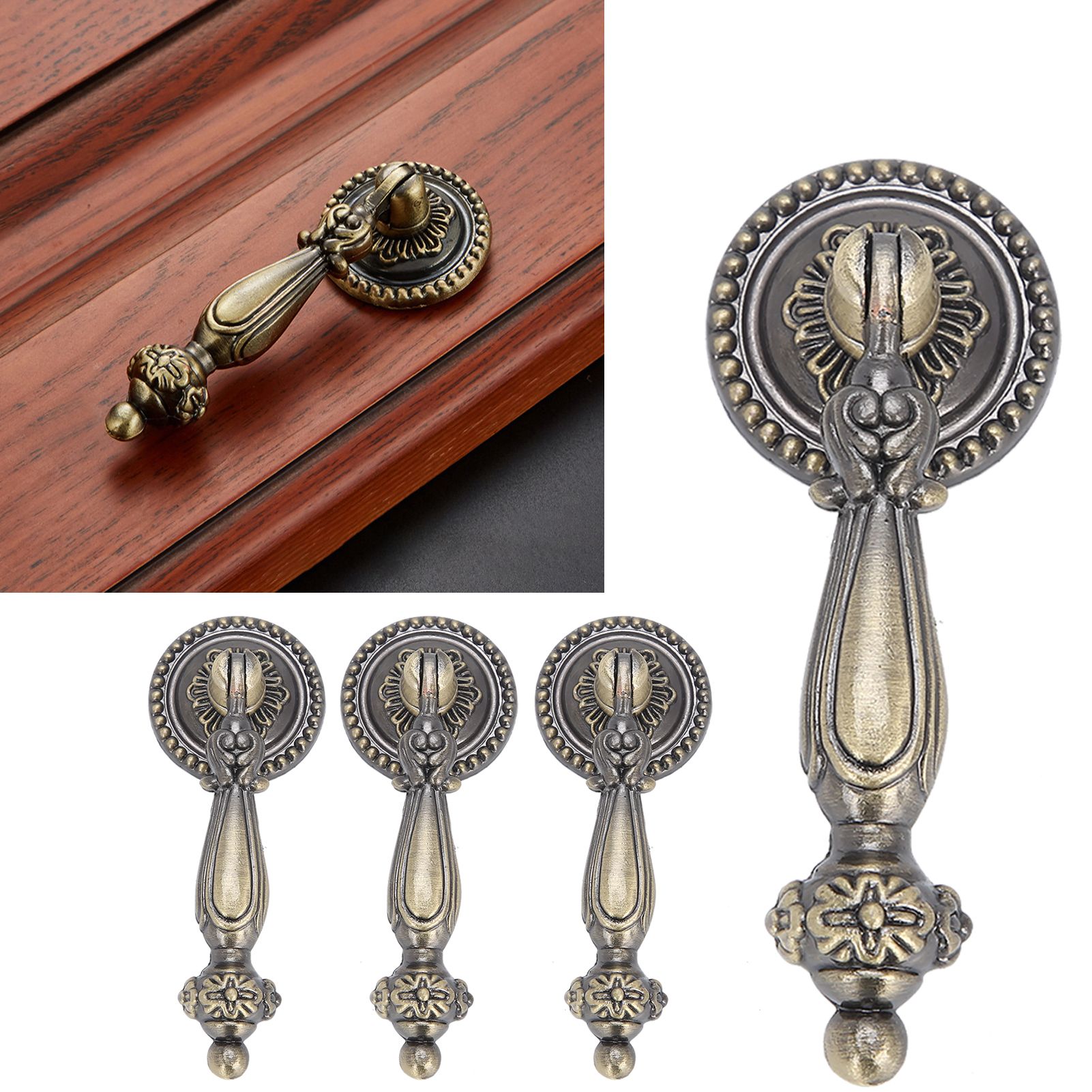 4 Sets Bronze Handles Single Hole Decorative Pull with Mounting Screws view 12