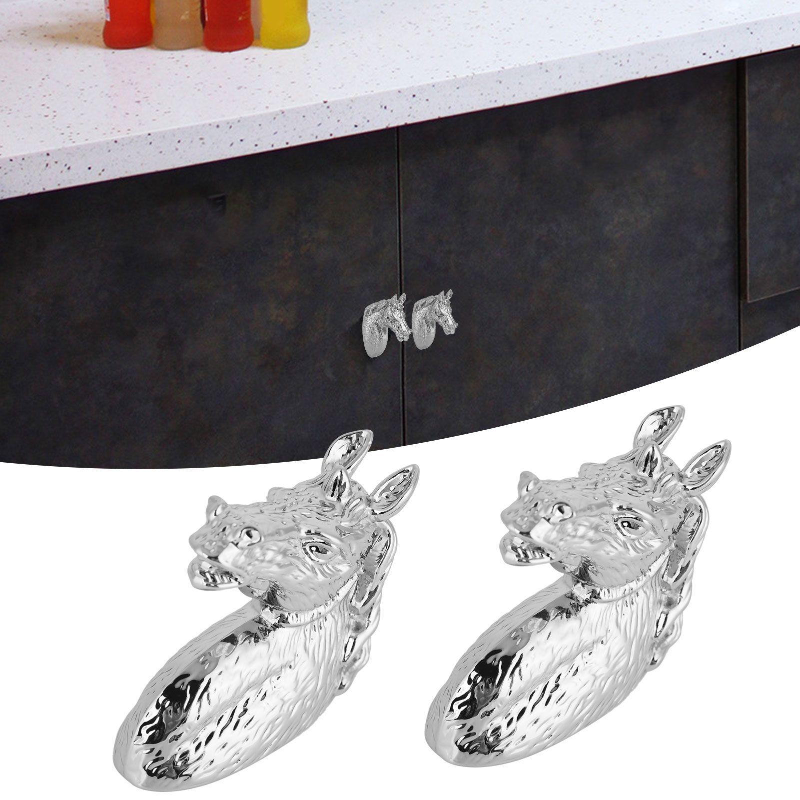 2 Sets Modern Stylish Cabinet Handles Horse Head Pull Kitchen Wardrobe Drawer view 10