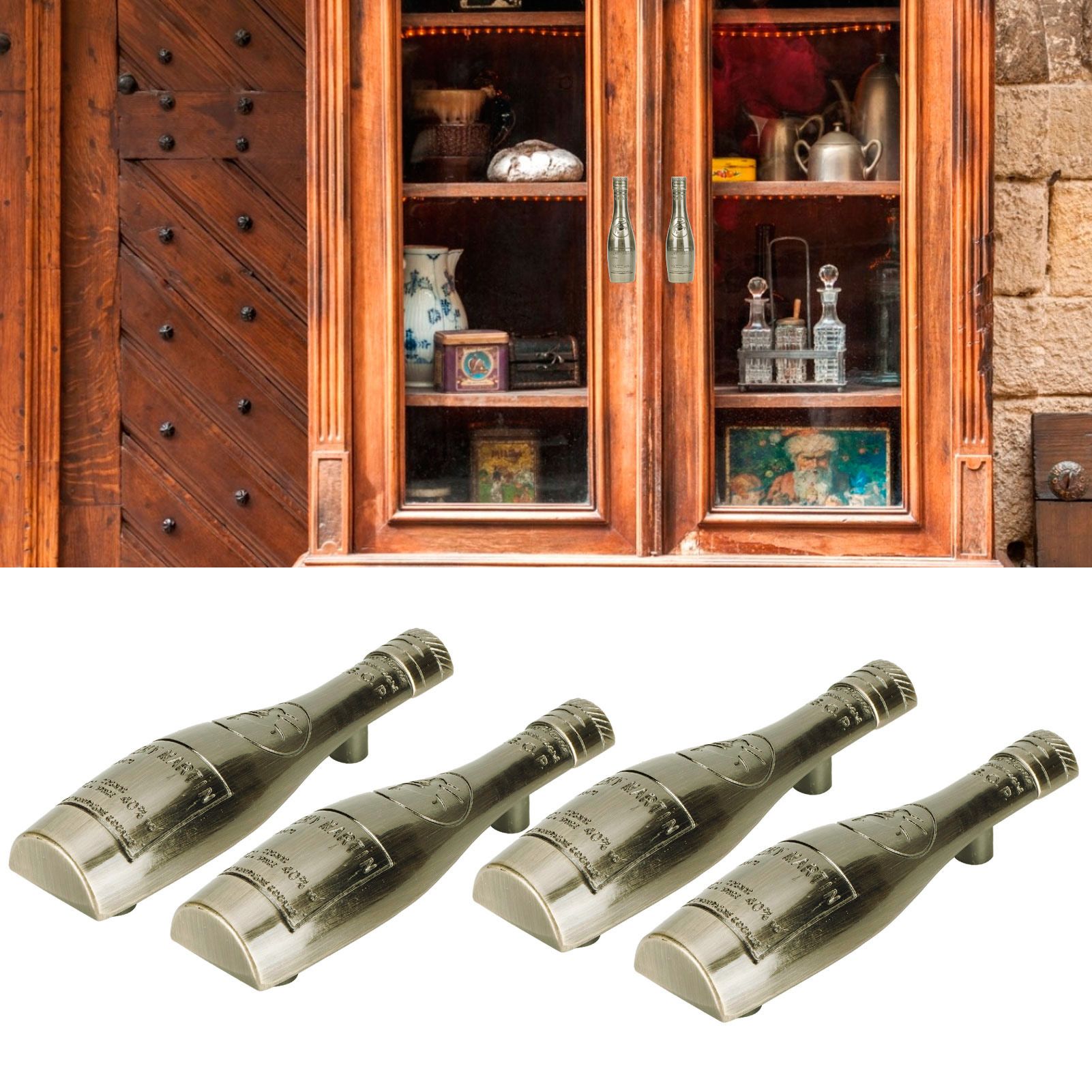 4 Set Door Handle Retro Zinc Alloy Wine Bottle Shape Cabinet Cupboard Drawer view 9
