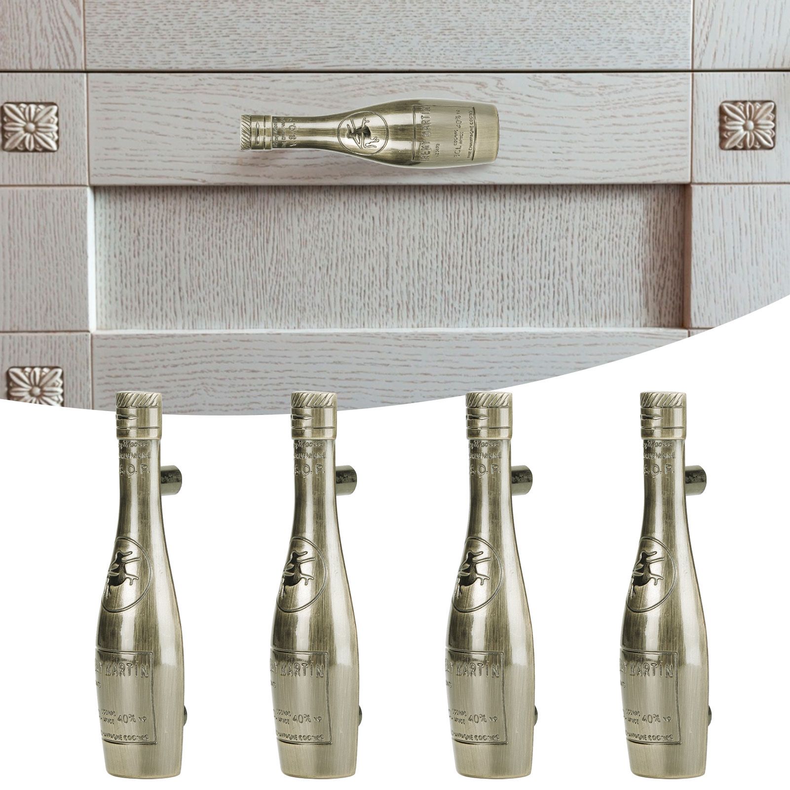 4 Set Door Handle Retro Zinc Alloy Wine Bottle Shape Cabinet Cupboard Drawer view 10