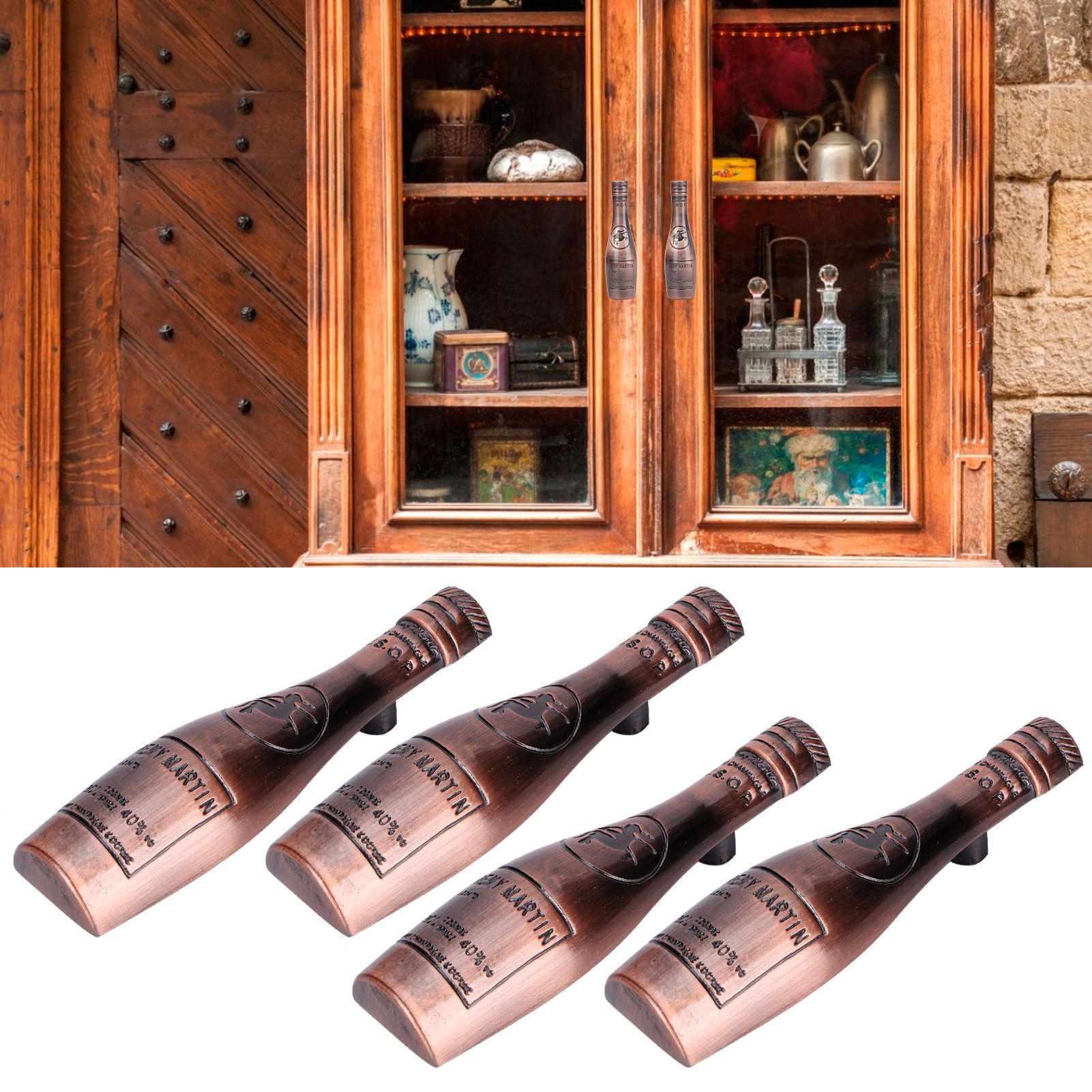 4 Set Door Handle Retro Zinc Alloy Wine Bottle Shape Cabinet Cupboard Drawer view 9