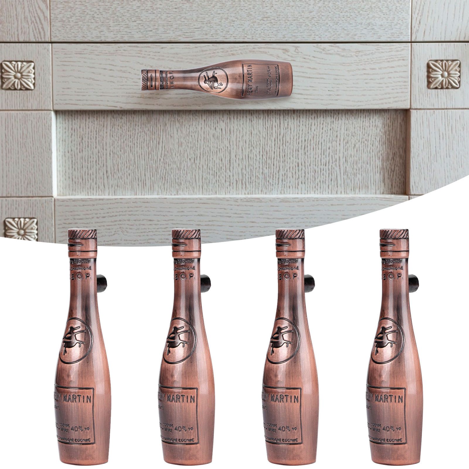4 Set Door Handle Retro Zinc Alloy Wine Bottle Shape Cabinet Cupboard Drawer view 10