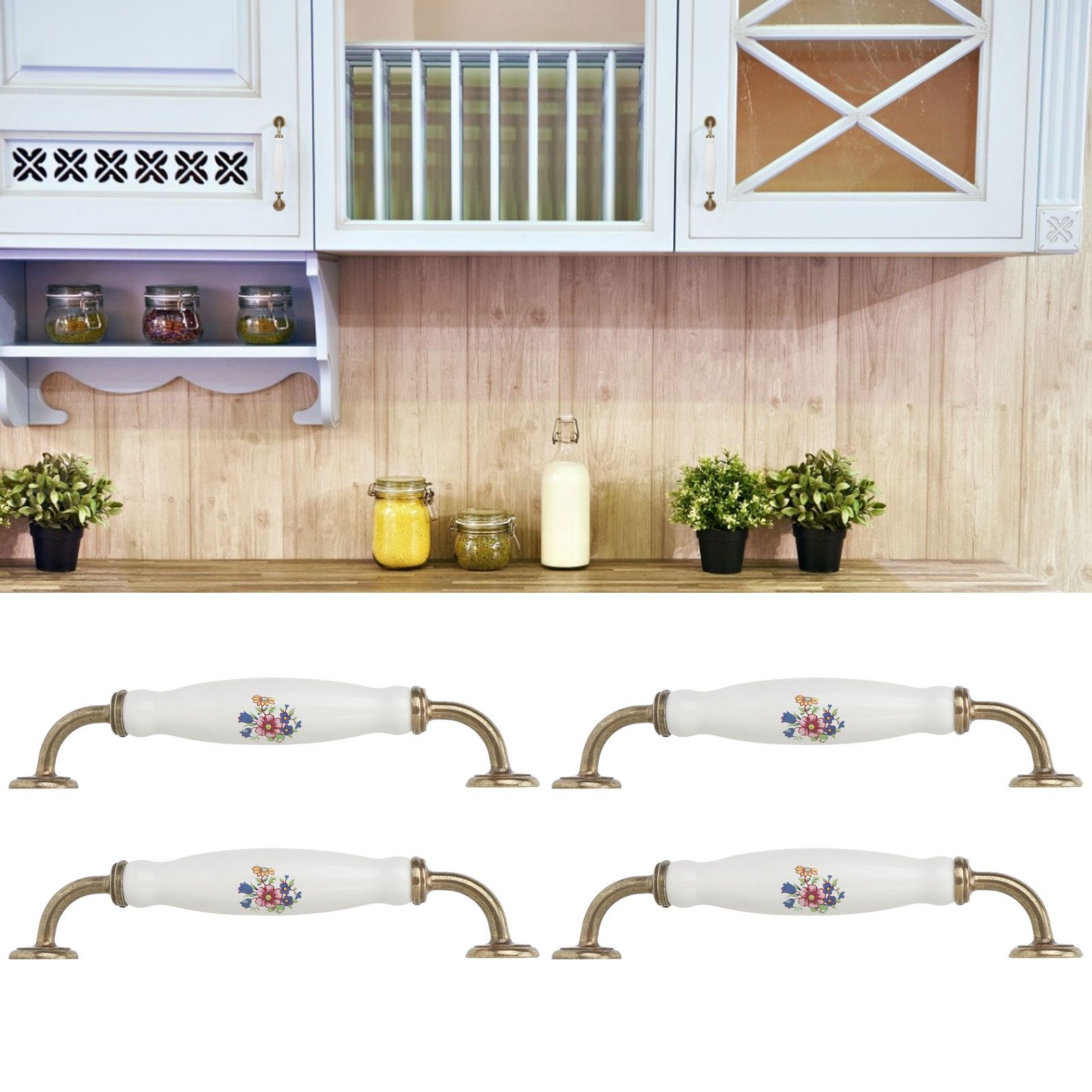 4 Sets Ceramic Handle European Style 160mm Hole Distance Cabinet Door Drawer view 9