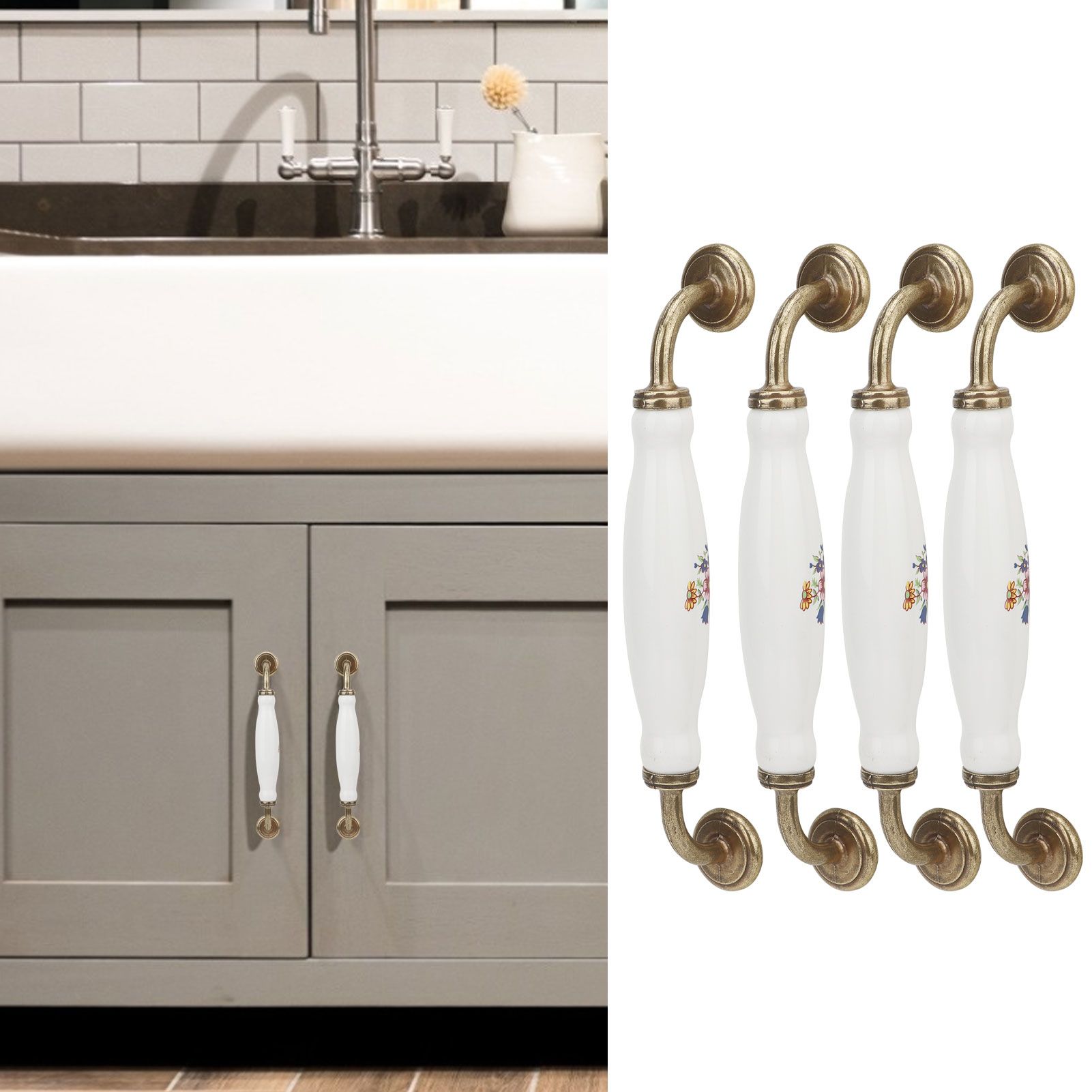 4 Sets Ceramic Handle European Style 160mm Hole Distance Cabinet Door Drawer view 10