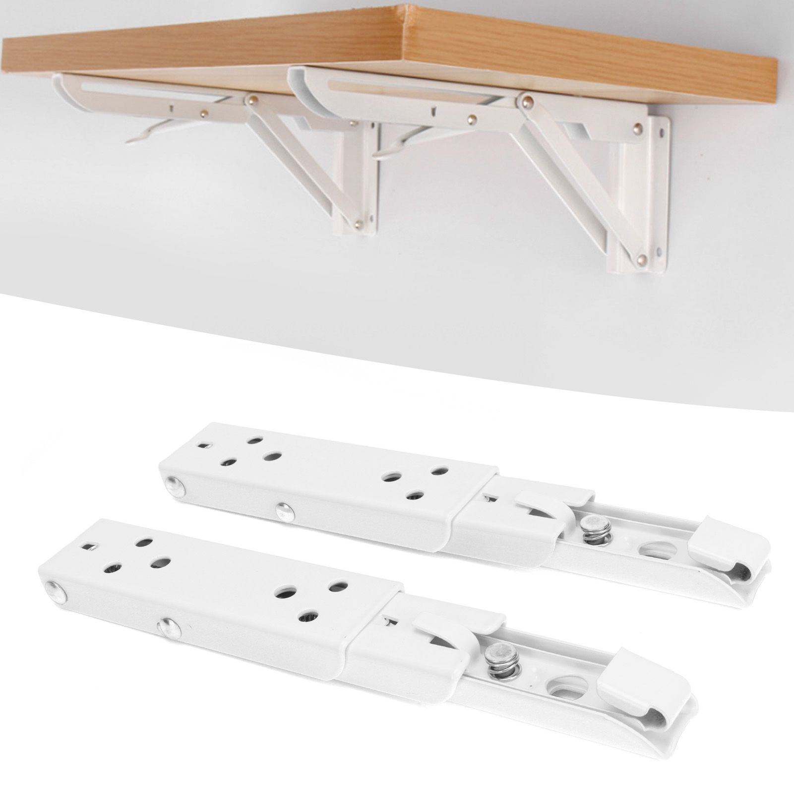 2Pcs Folding Shelf Bracket Cold Rolled Steel Wall Mounted Thick Spring Support view 12