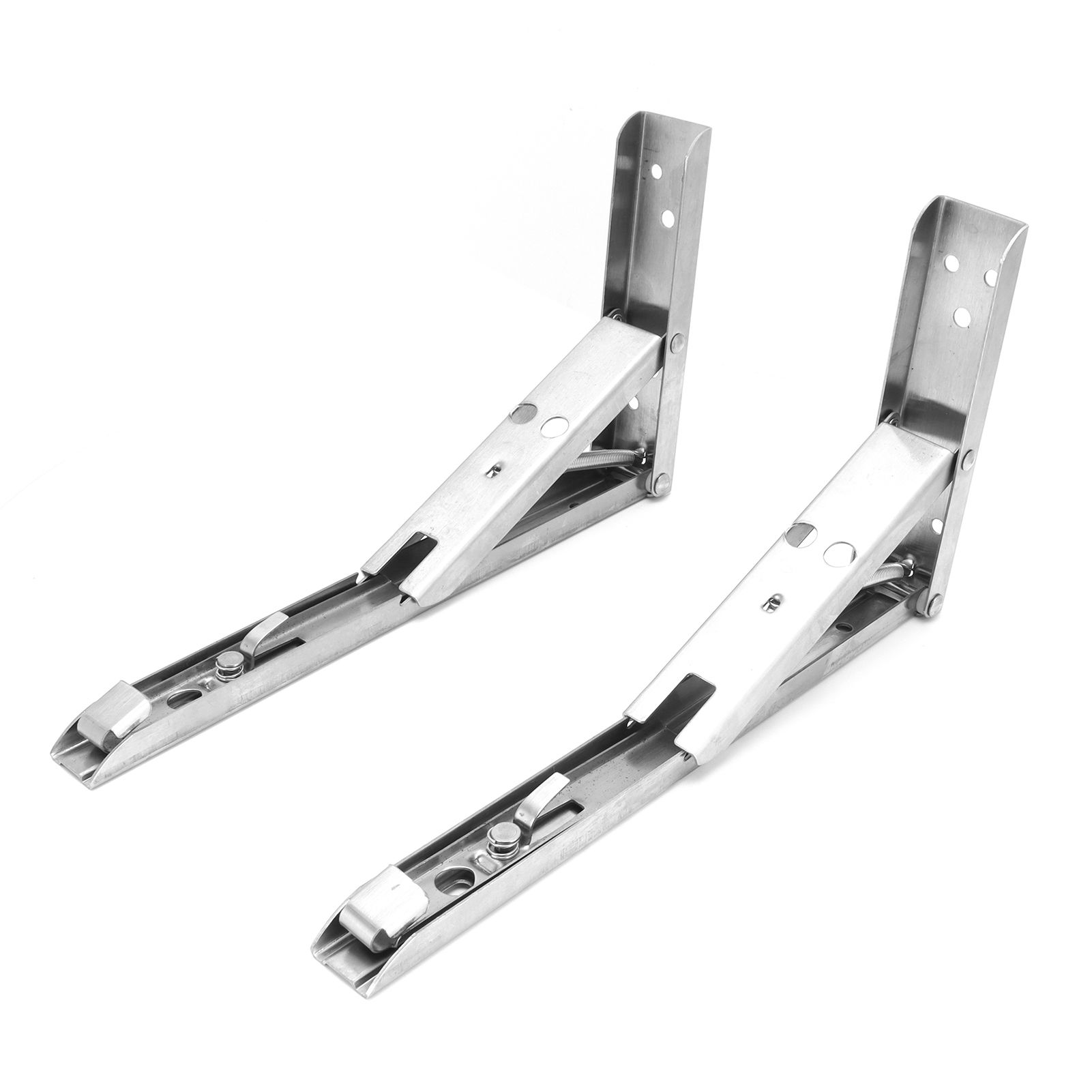 2Pcs Folding Shelf Bracket Stainless Steel Wall Mount Spring Loaded Support Rack view 9