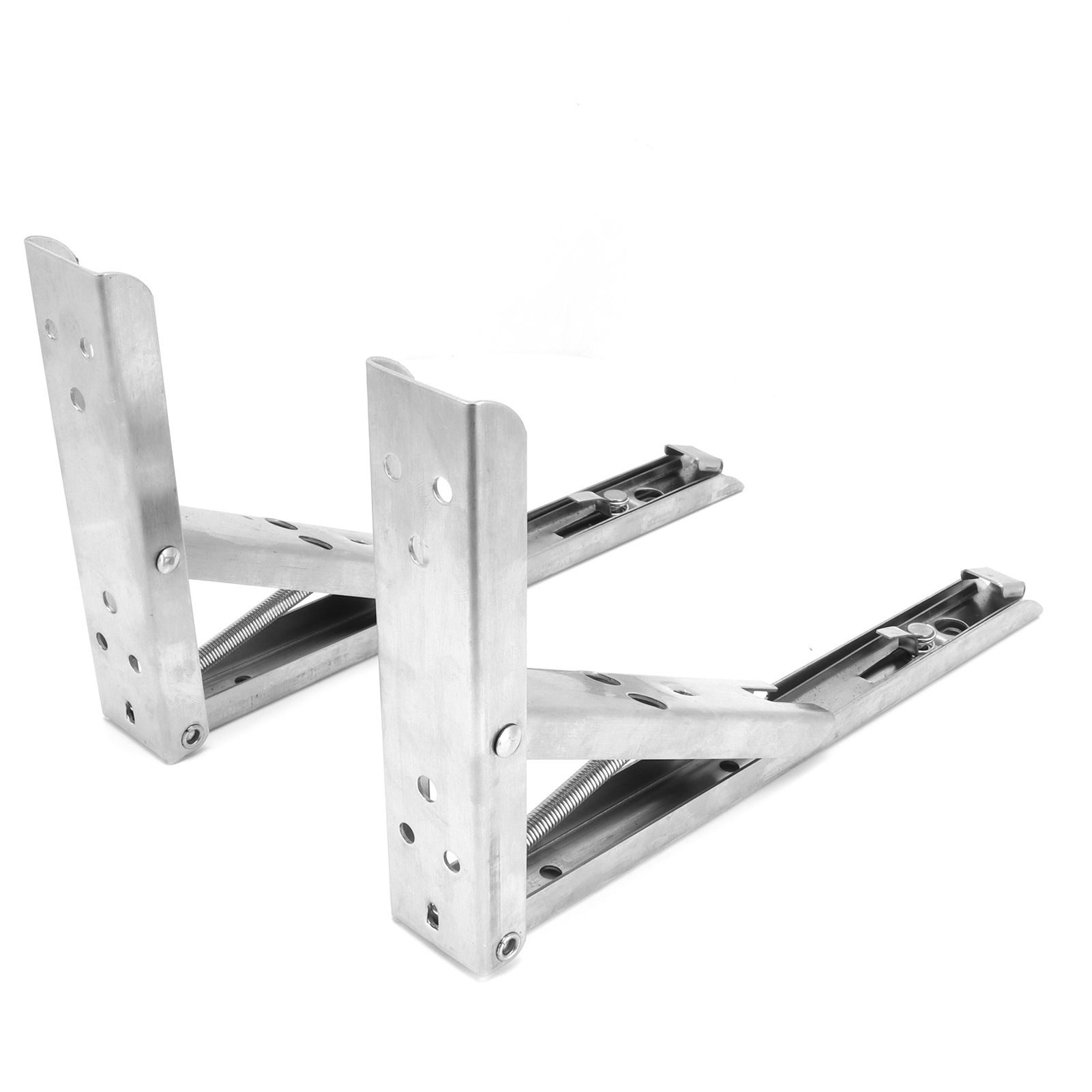 2Pcs Folding Shelf Bracket Stainless Steel Wall Mount Spring Loaded Support Rack view 10