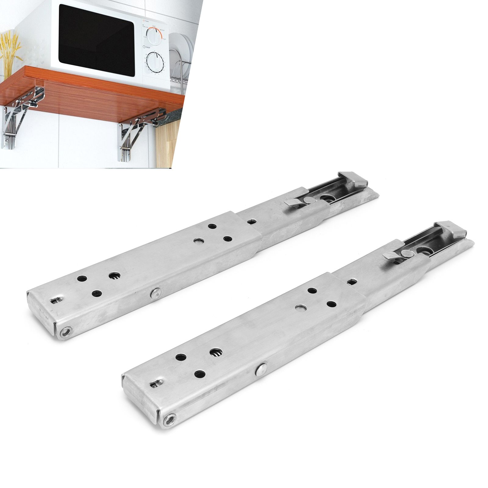 2Pcs Folding Shelf Bracket Stainless Steel Wall Mount Spring Loaded Support Rack view 11