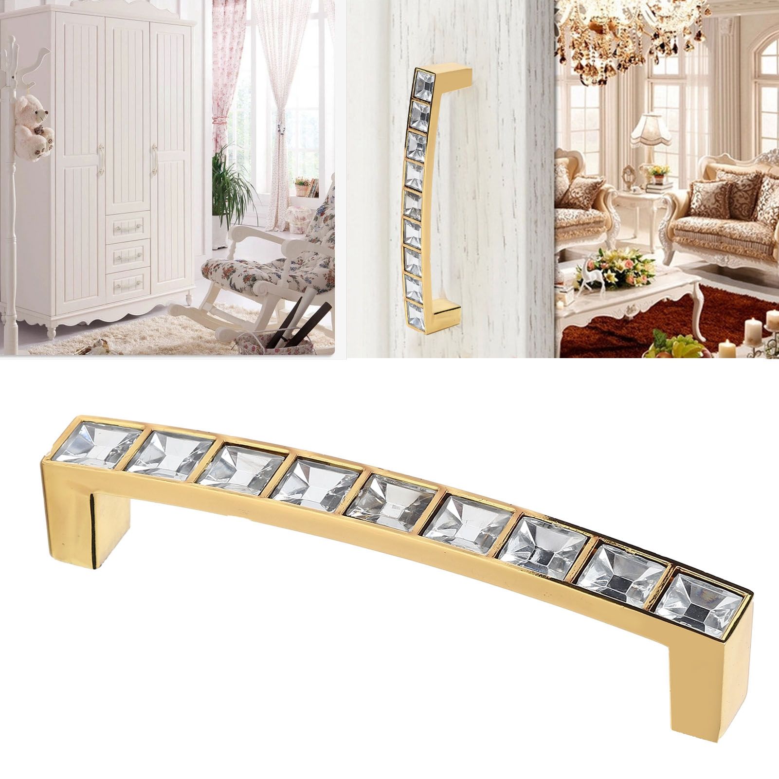 Crystal Pull Modern Cabinet Handle Double Hole Handle for Closet Drawer view 12