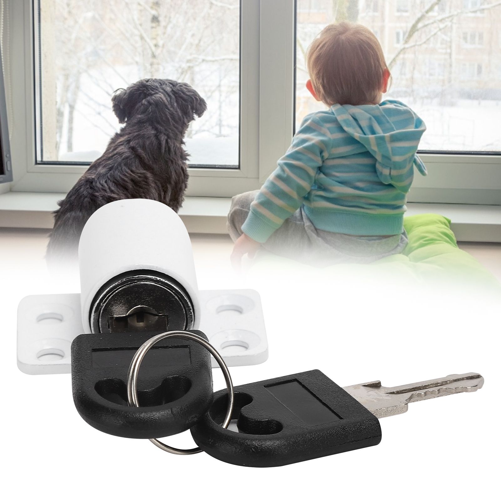 3Ring White Safety Lock Sliding Window AntiThef Buckle for Plastic Steel view 12