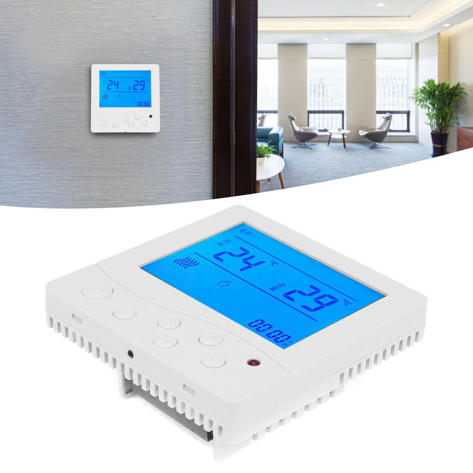 Fancoil Central Airconditioning Thermostat Intelligent LCD Temperature view 11