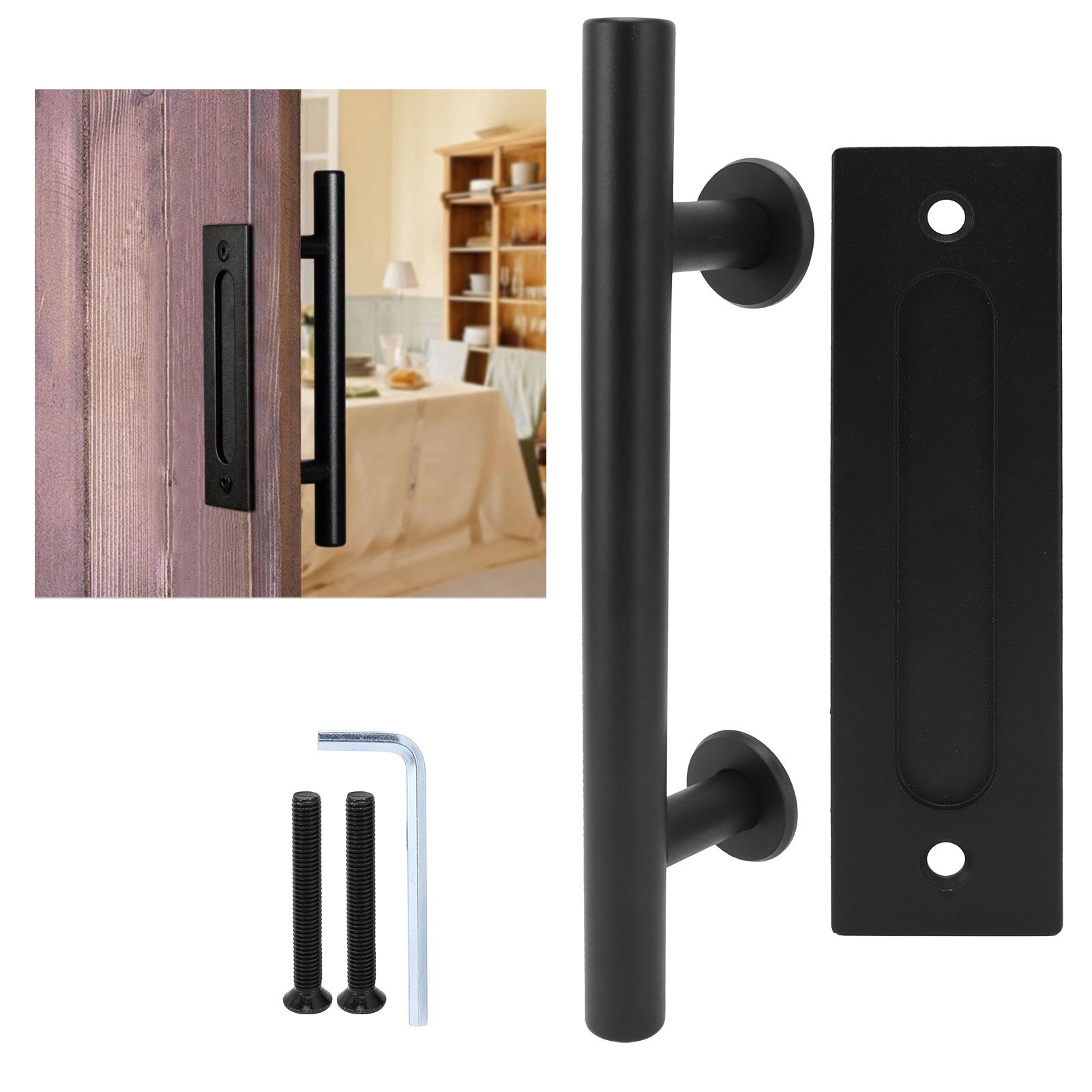 Black Barn Door Handle Double Side Sliding Door Round Concealed Pull for view 11