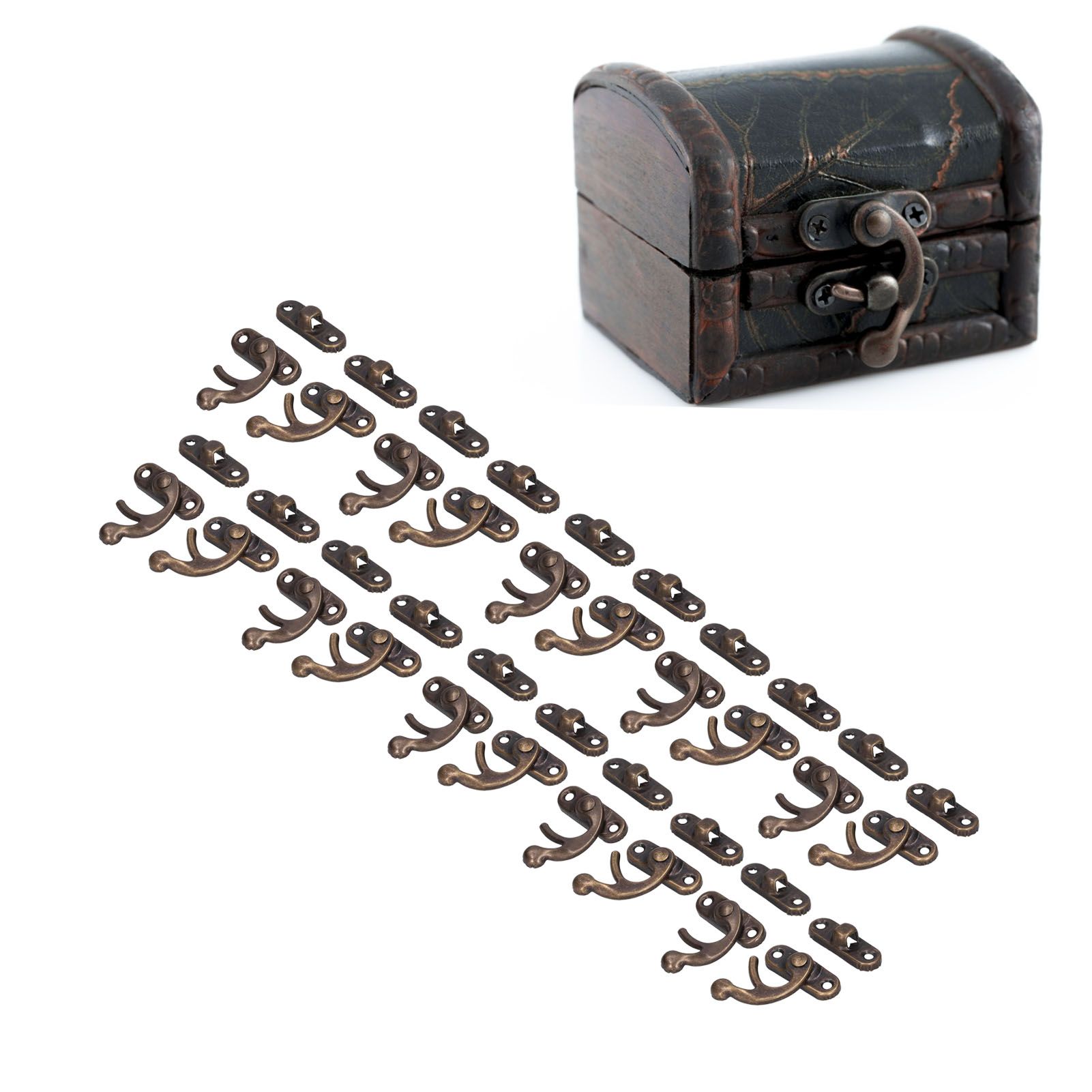 20Set Antique Latch Aluminum Alloy Hook Hasp Horn Lock for Jewelry Box Luggage view 11